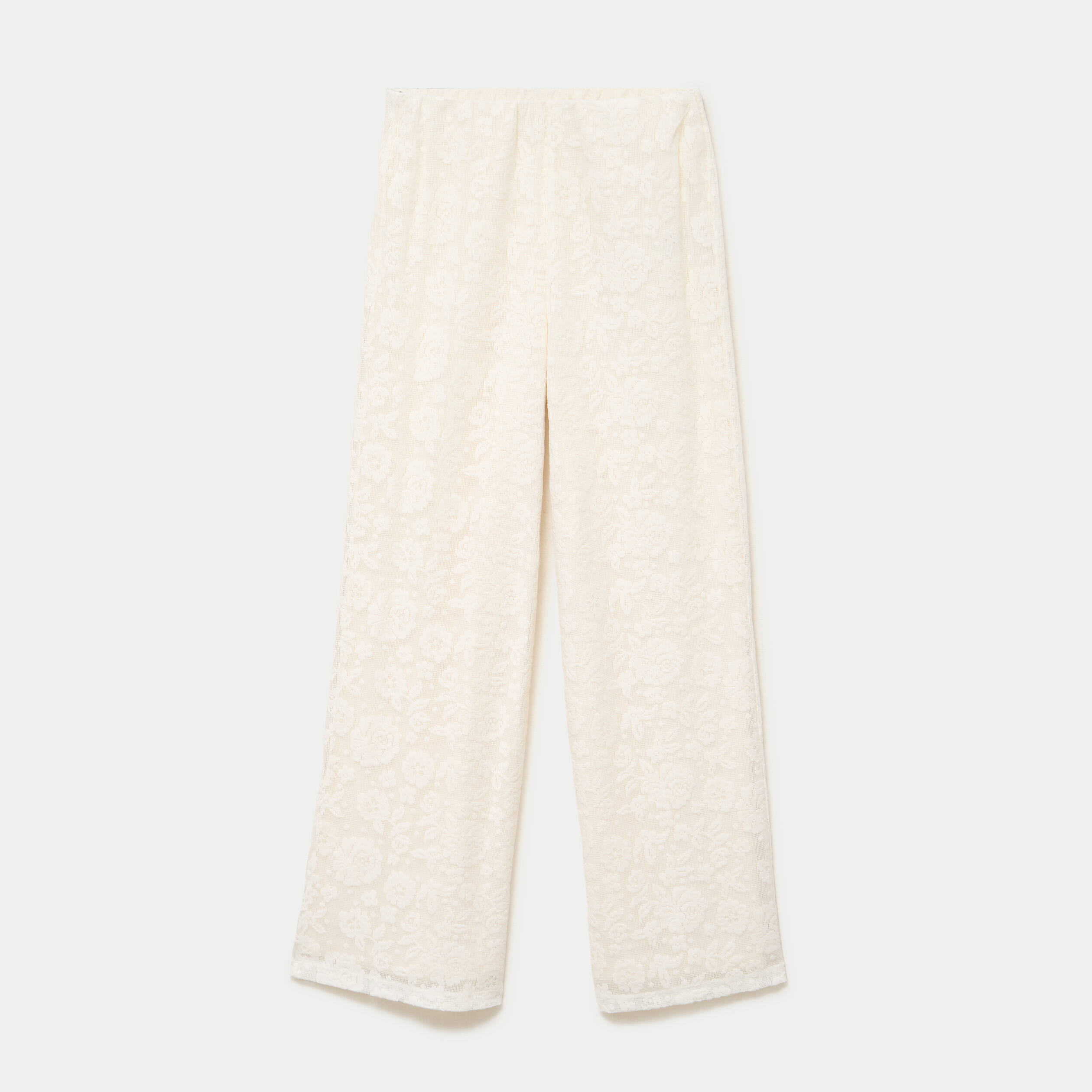 Pantalon large taille haute ecru femme