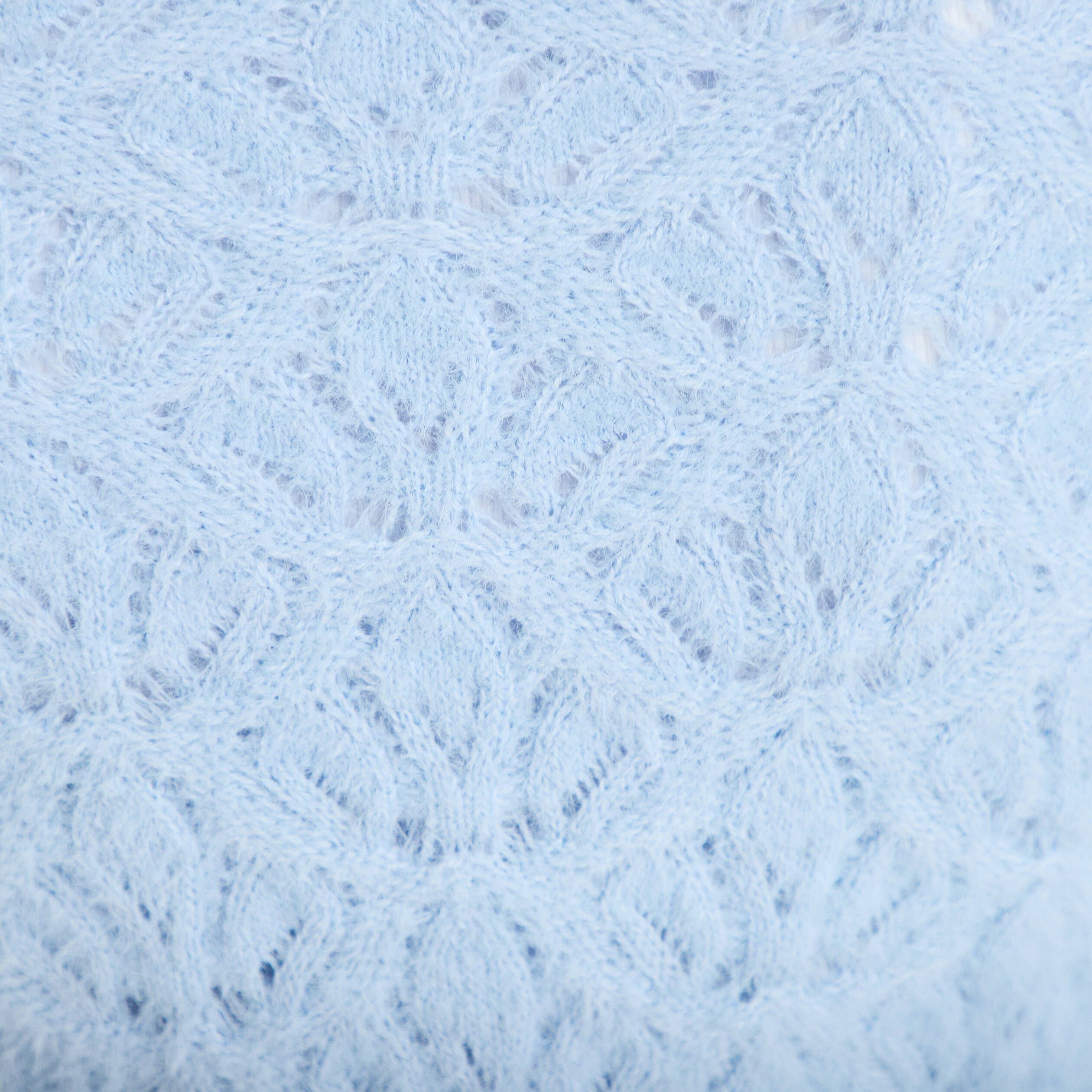 Pull ajour&eacute; col rond manches longues bleu clair femme