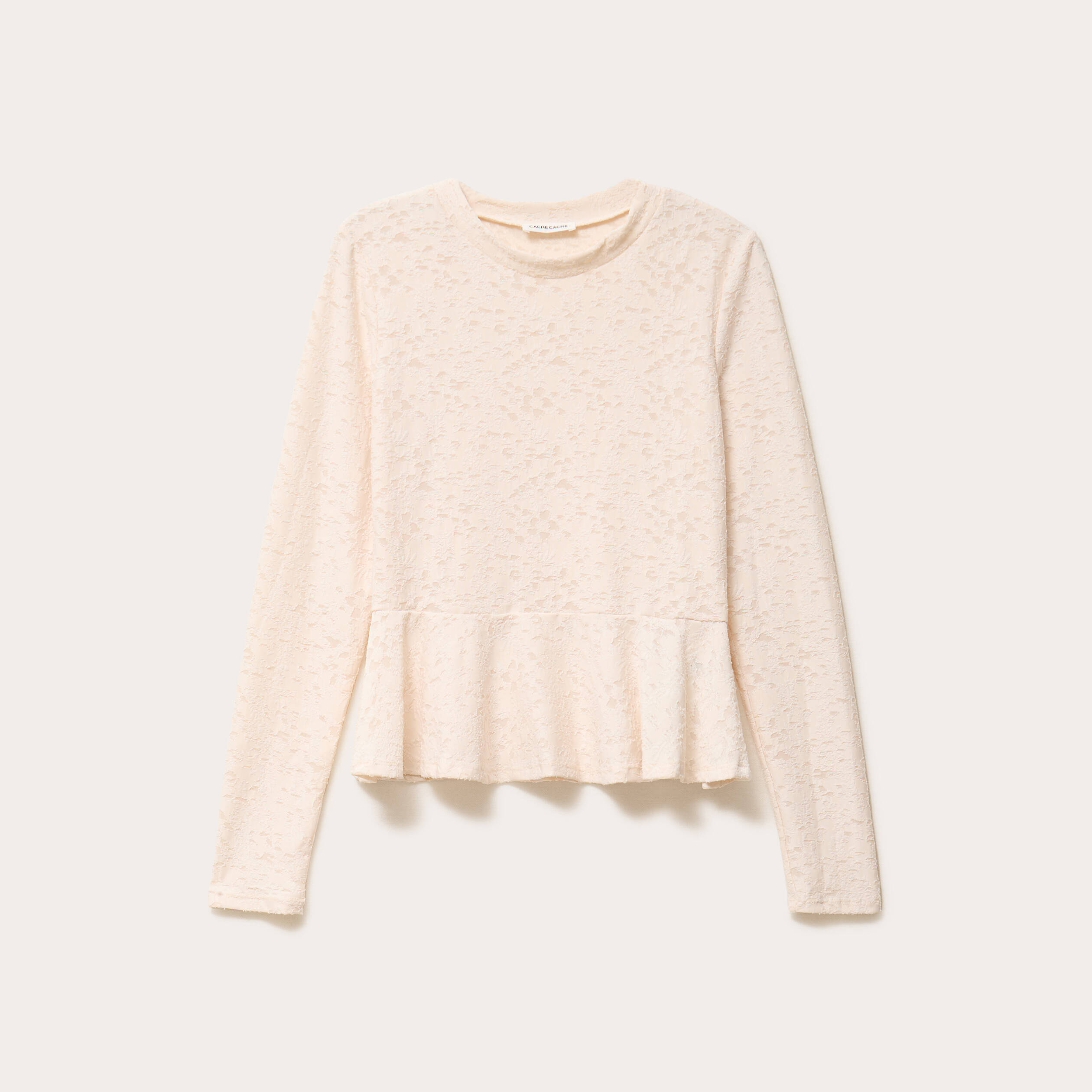 Blouse ajust&eacute;e col rond manches longues ecru femme