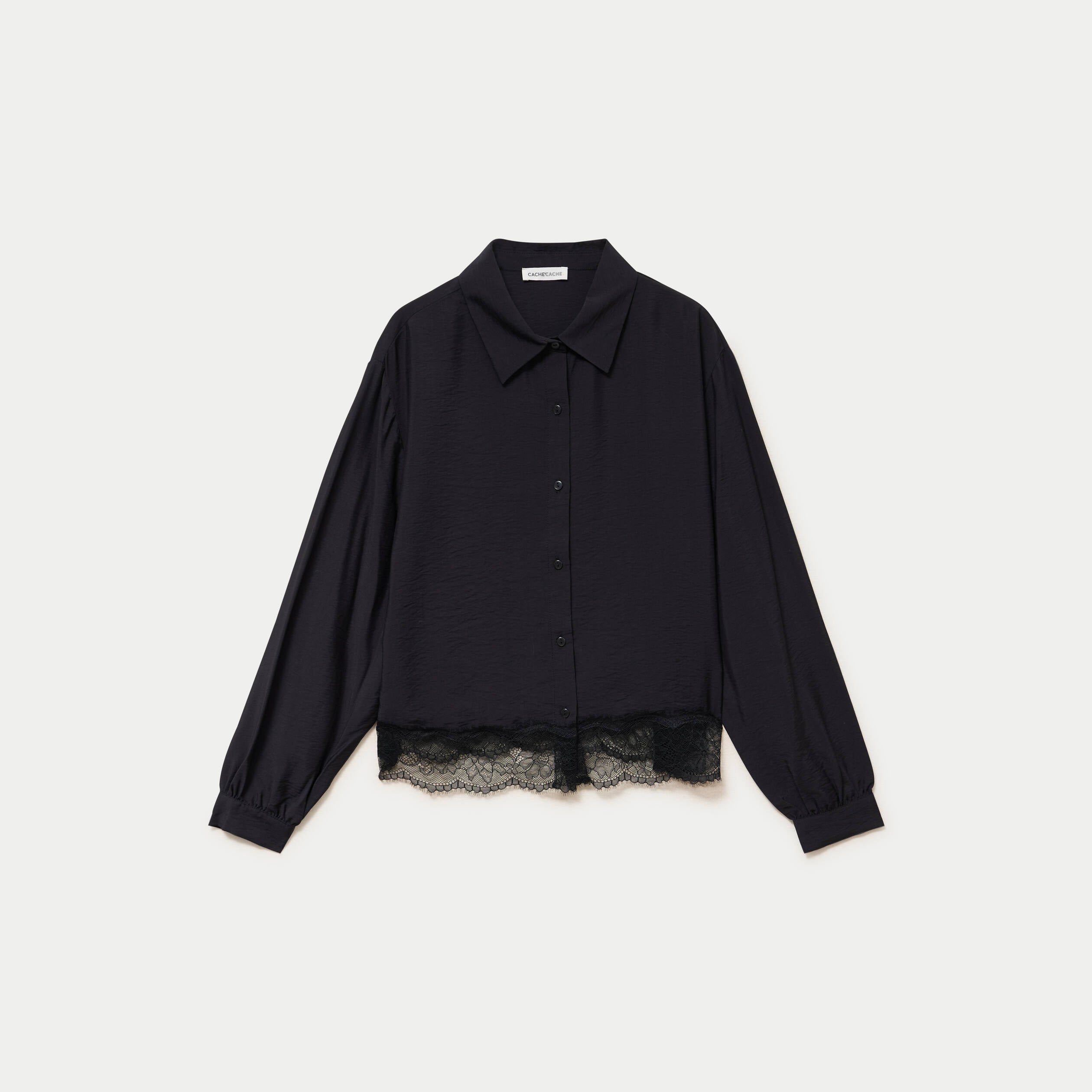 Chemise droite manches longues dentelle noir femme
