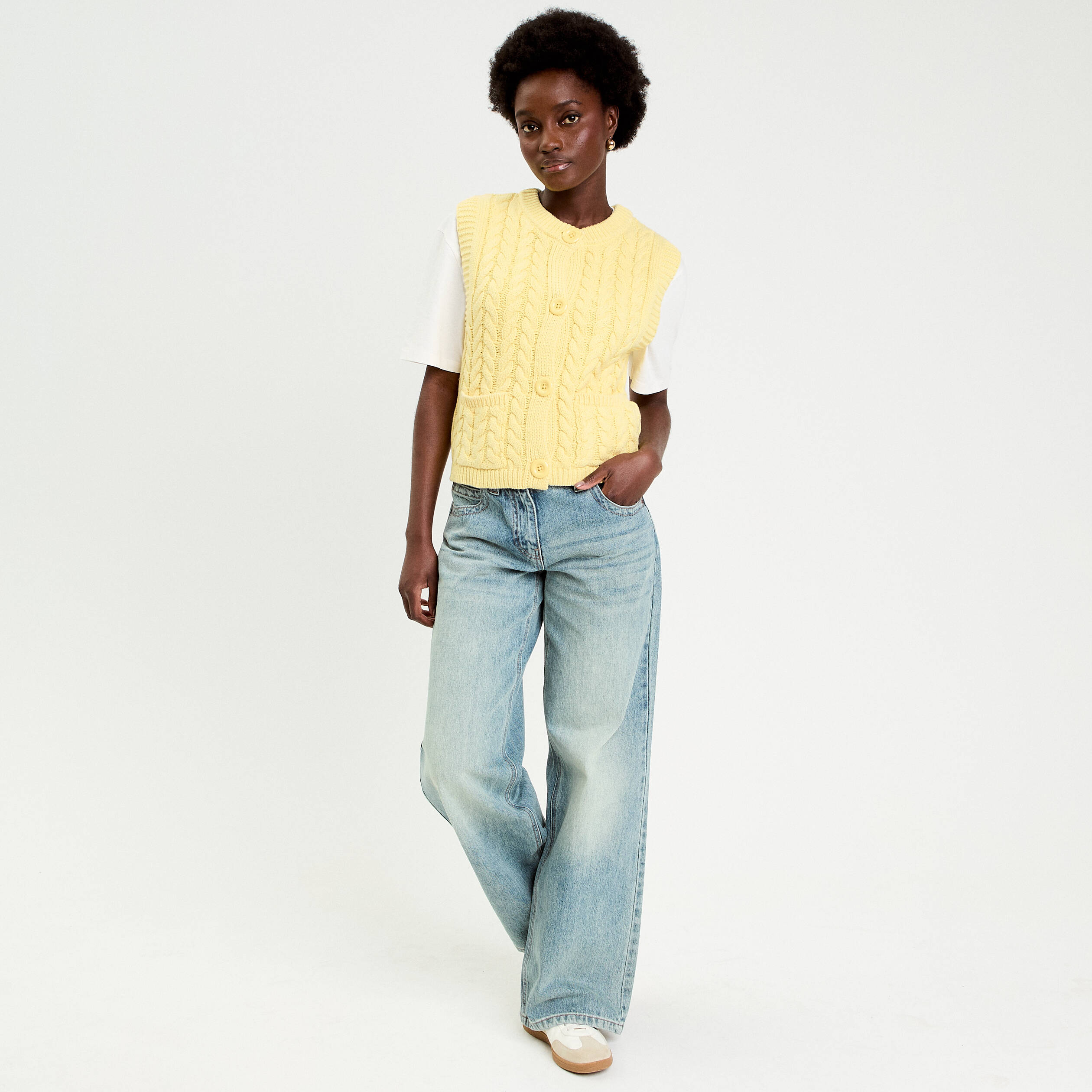 Gilet sans manches jaune clair femme