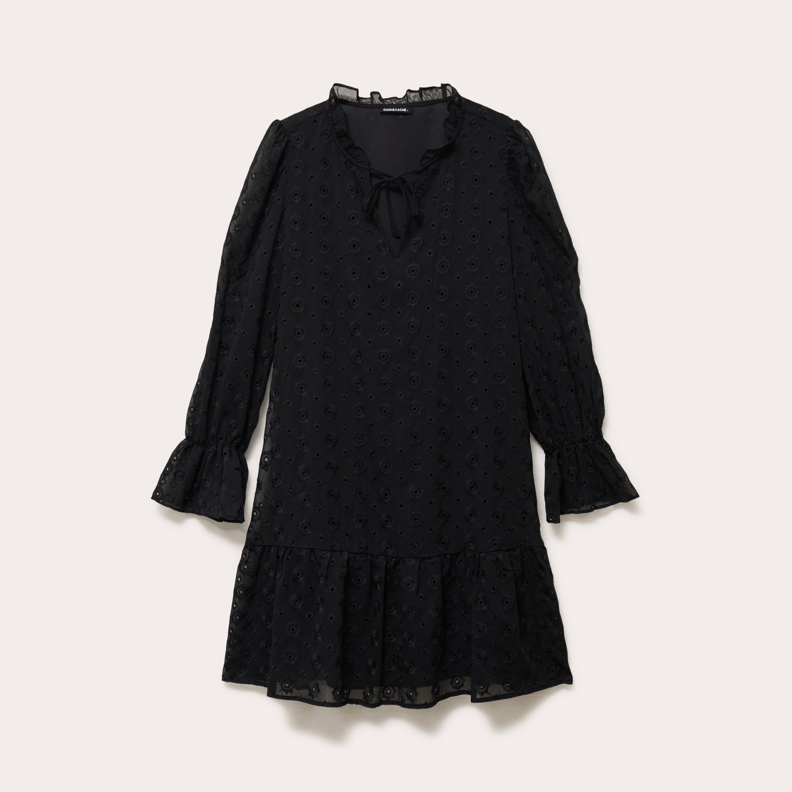 Robe &eacute;vas&eacute;e en voile brod&eacute; noir femme