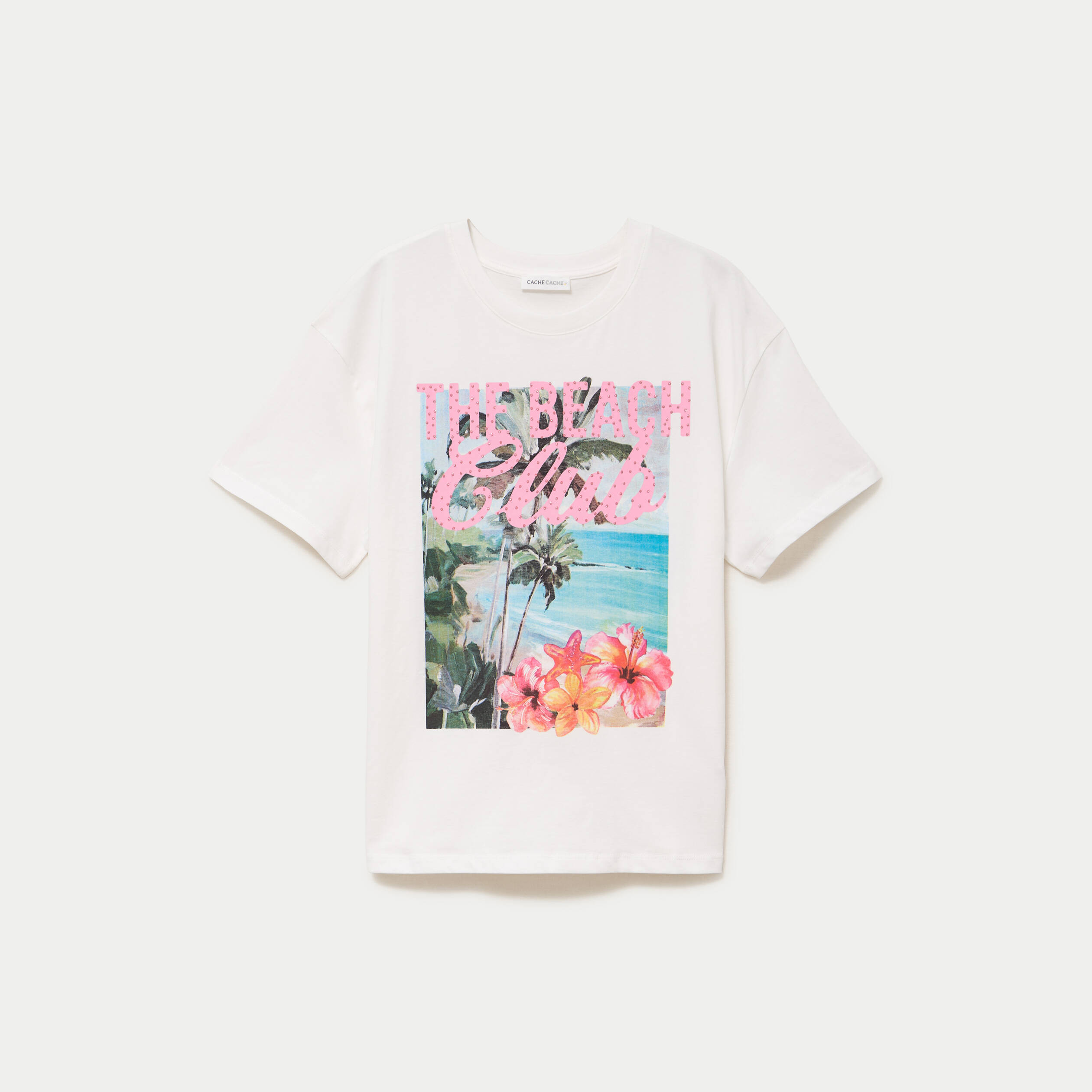 T-shirt col rond manches courtes ecru femme