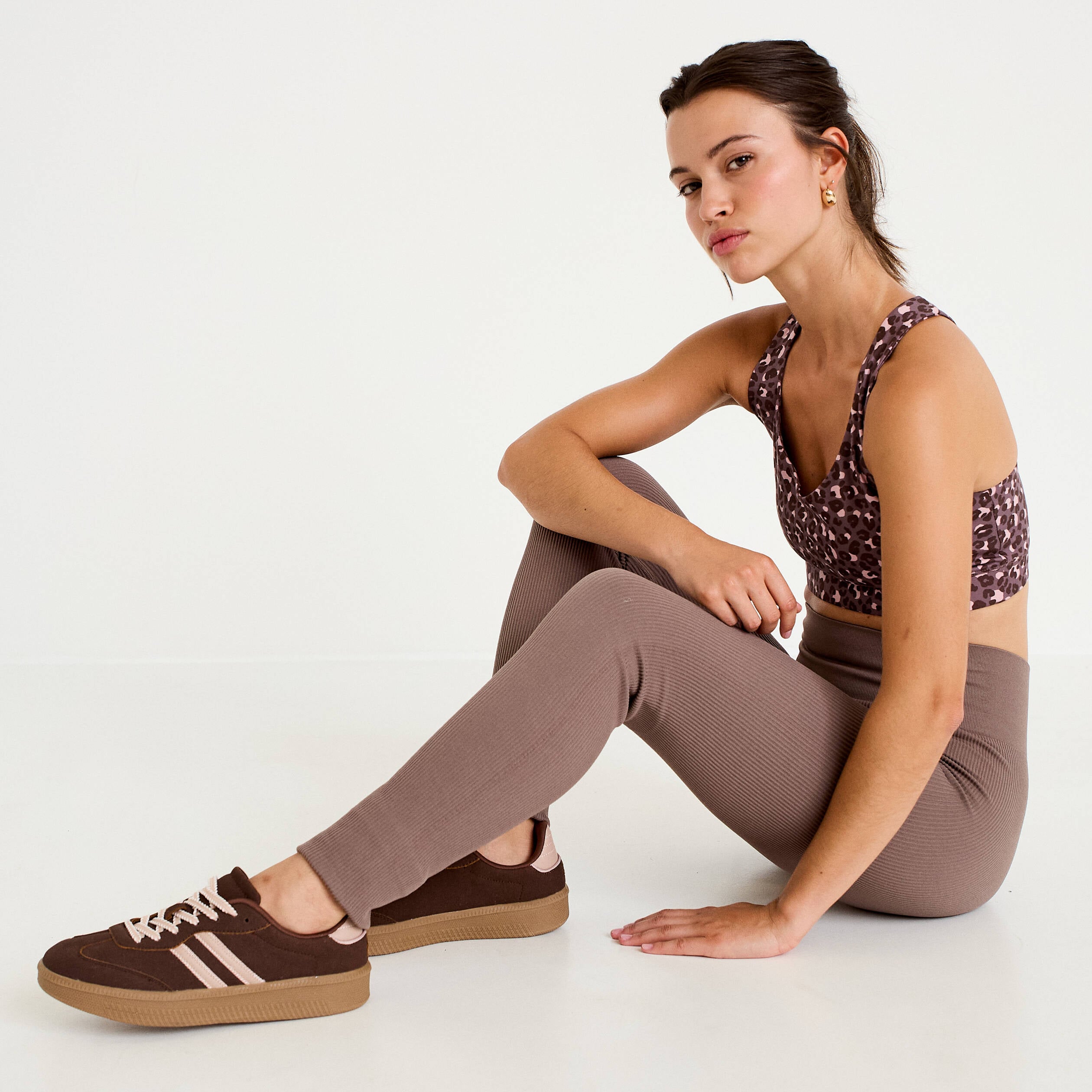 Leggings taille haute sans couture marron clair femme