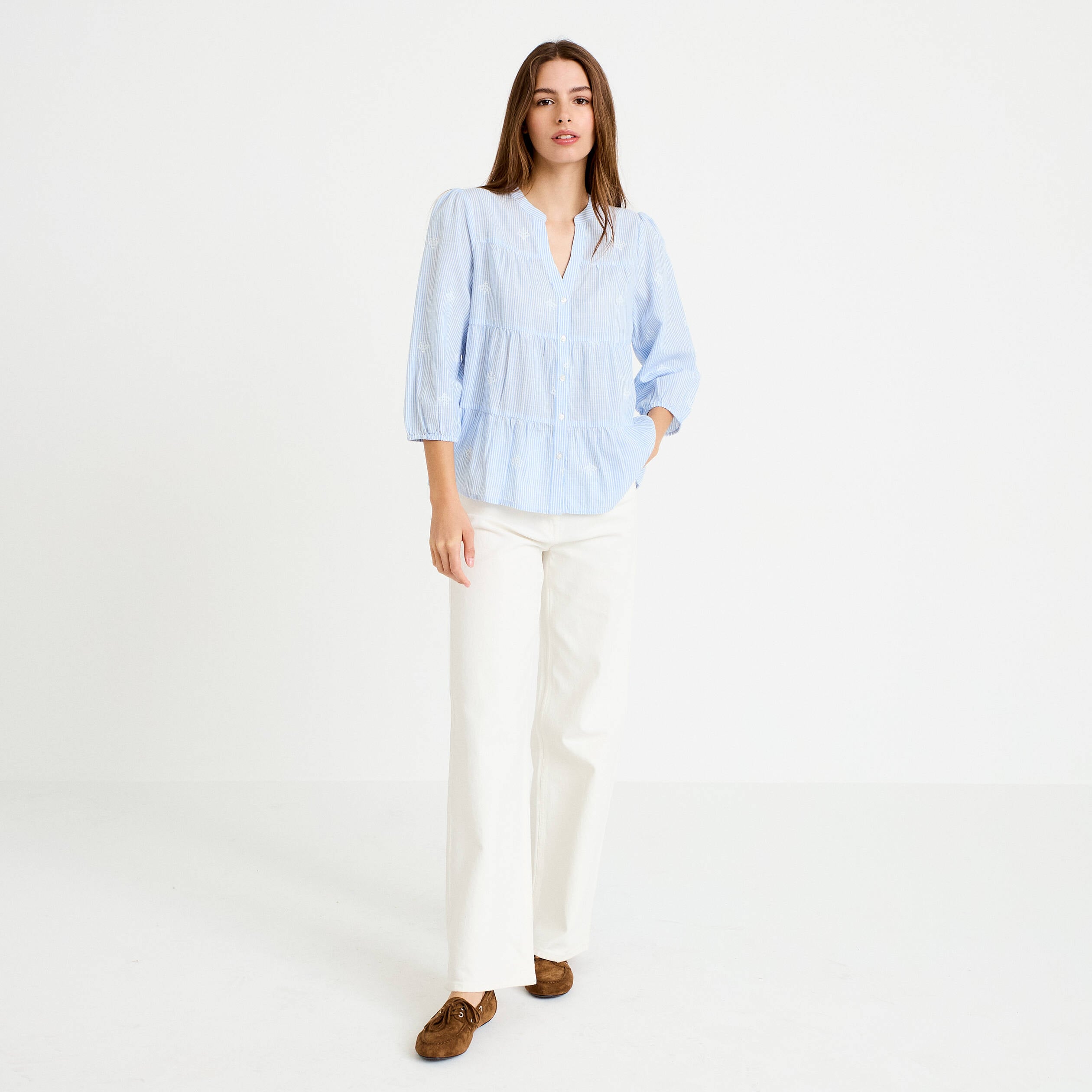 Chemise droite manches 3/4 blanc femme