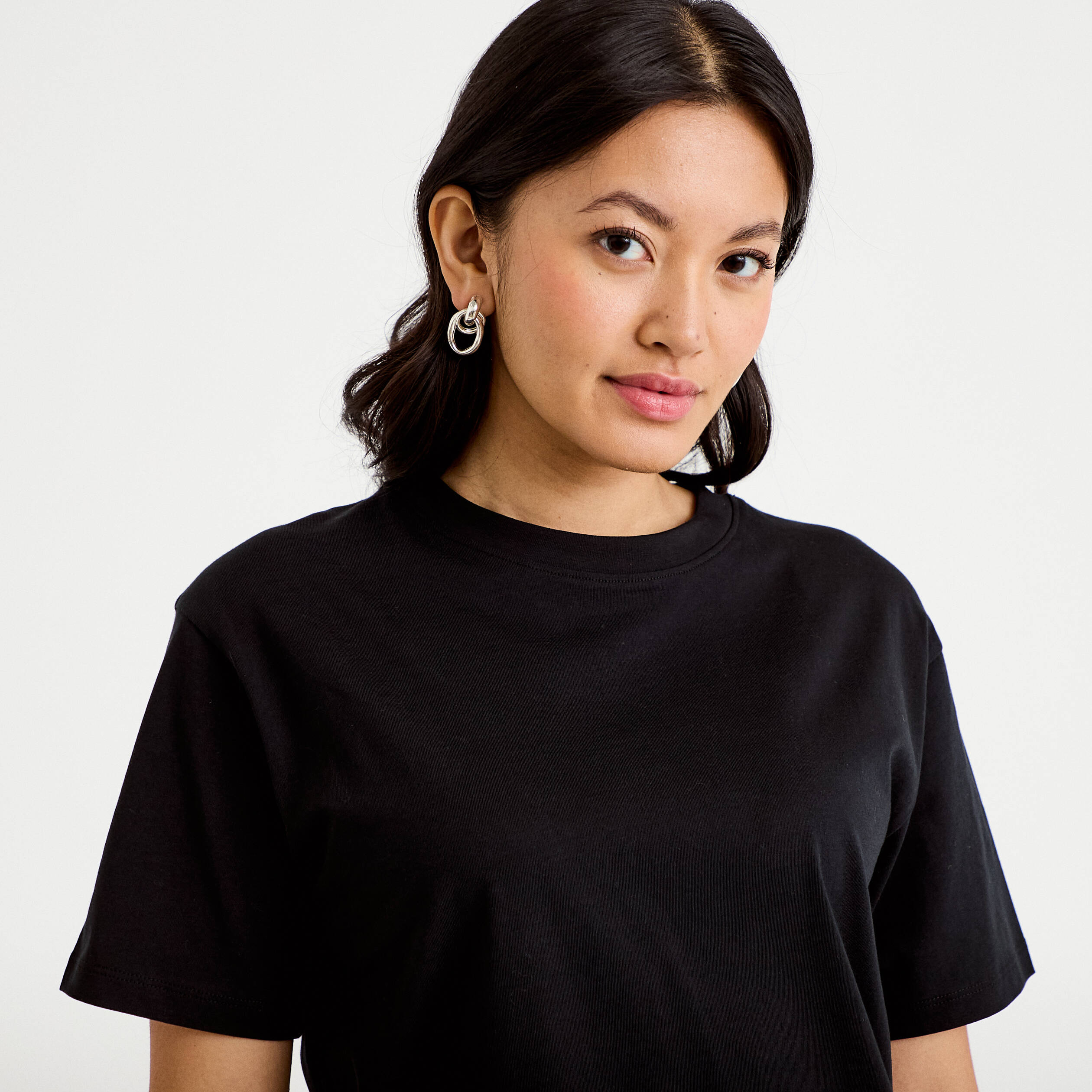 T-shirt col rond manches courtes noir femme