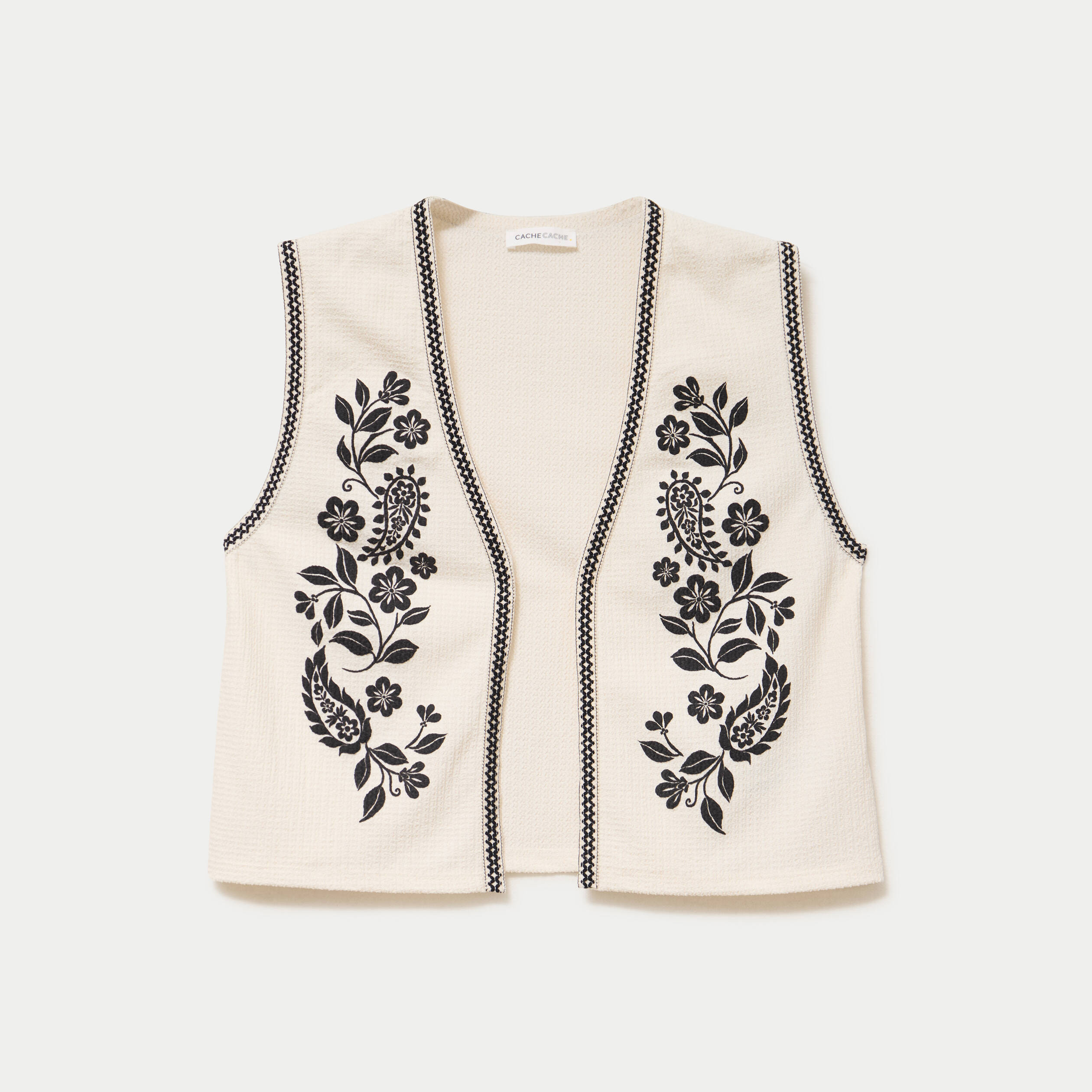 Gilet droit court sans manches ecru femme