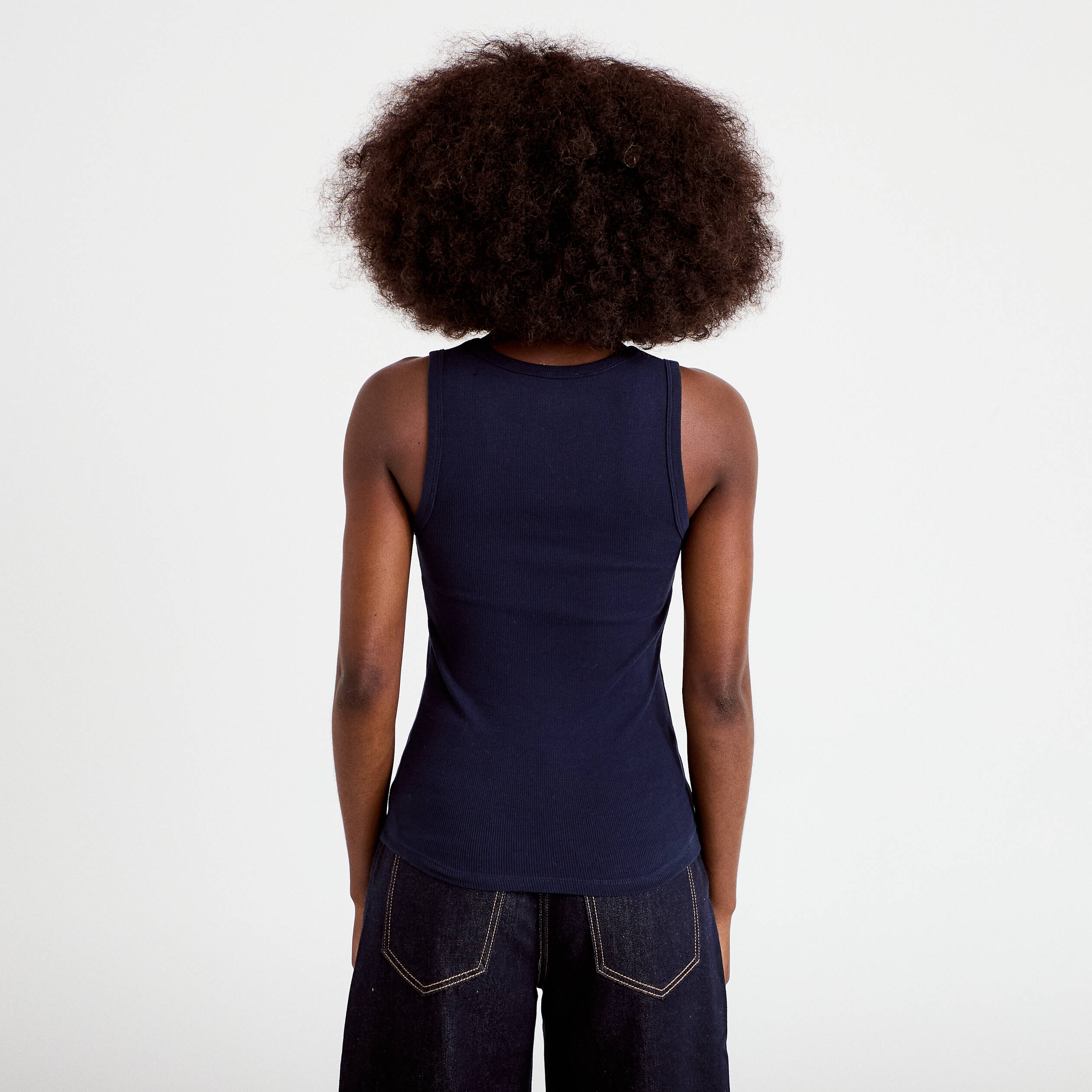 D&eacute;bardeur c&ocirc;tel&eacute; col rond bleu marine femme