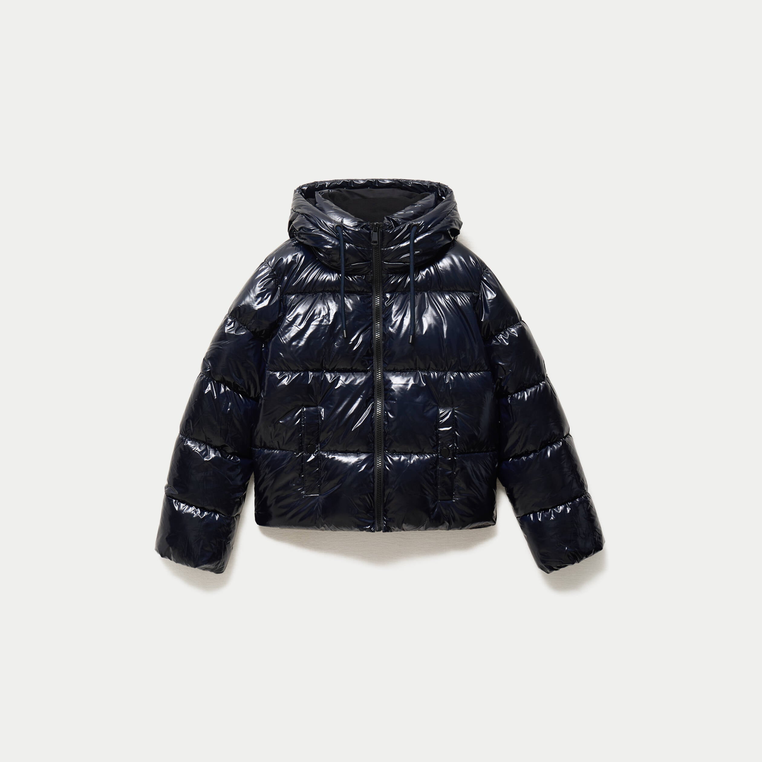 Doudoune bas resserr&eacute; manches longues bleu marine femme