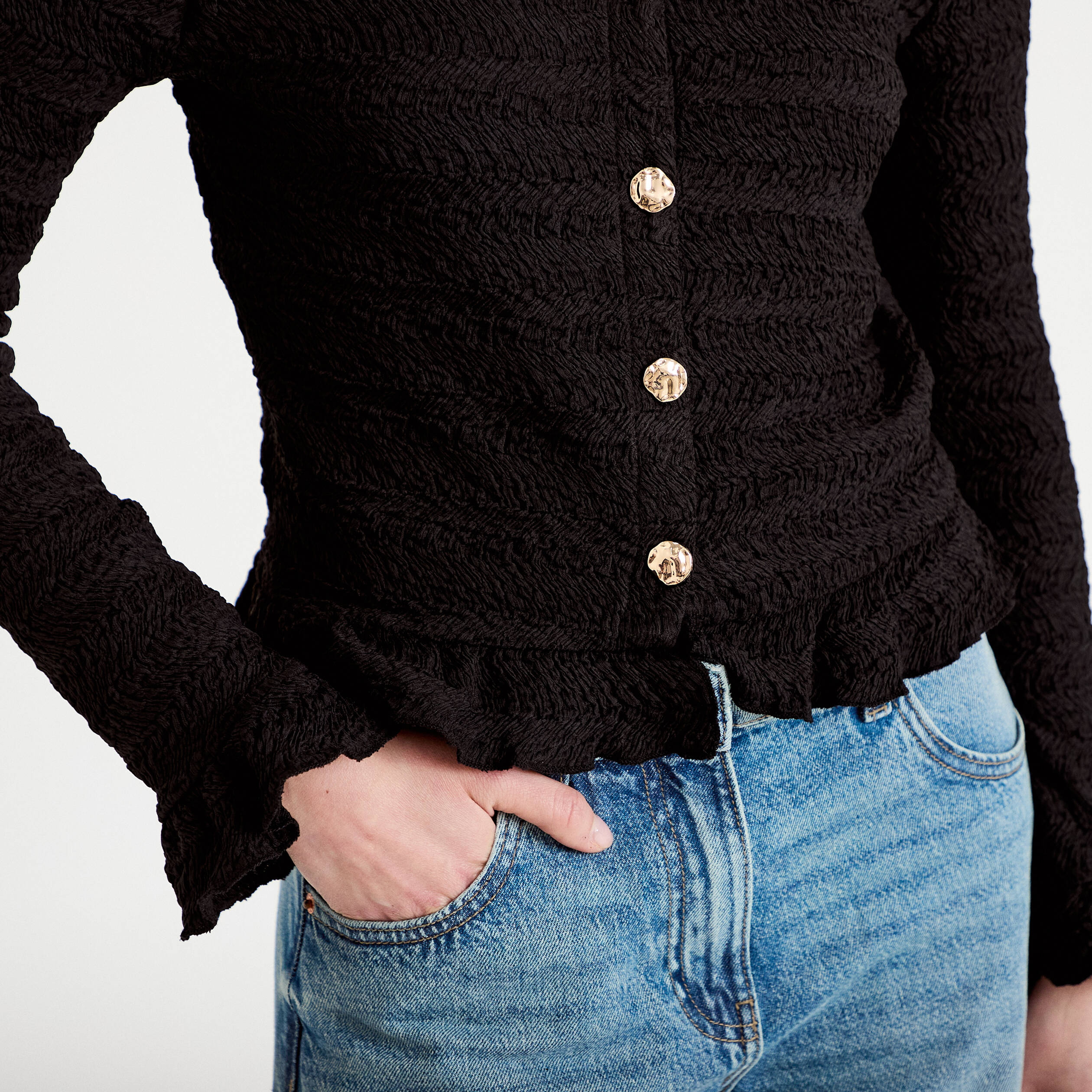 Gilet col rond manches longues noir femme
