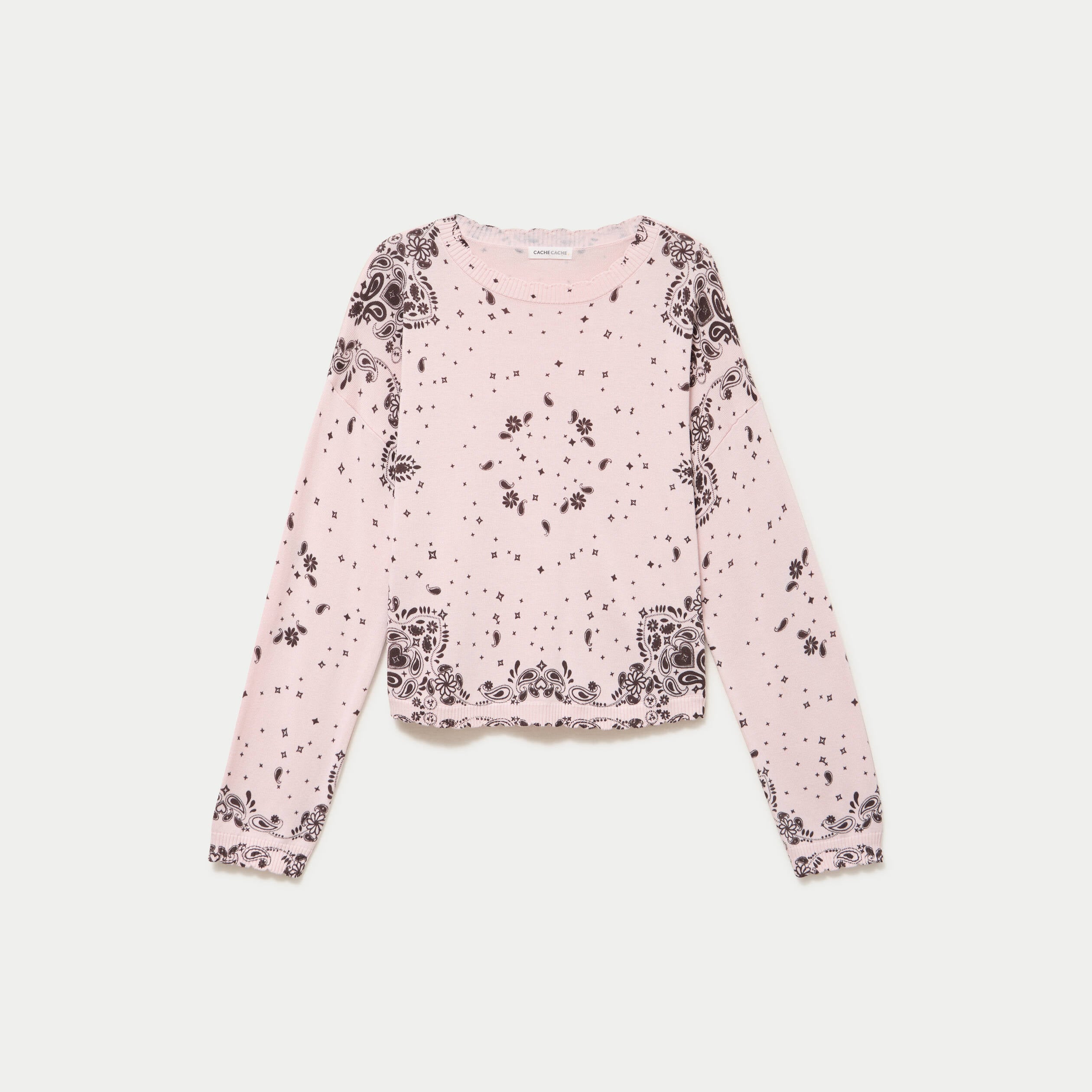 Pull col rond manches longues rose clair femme