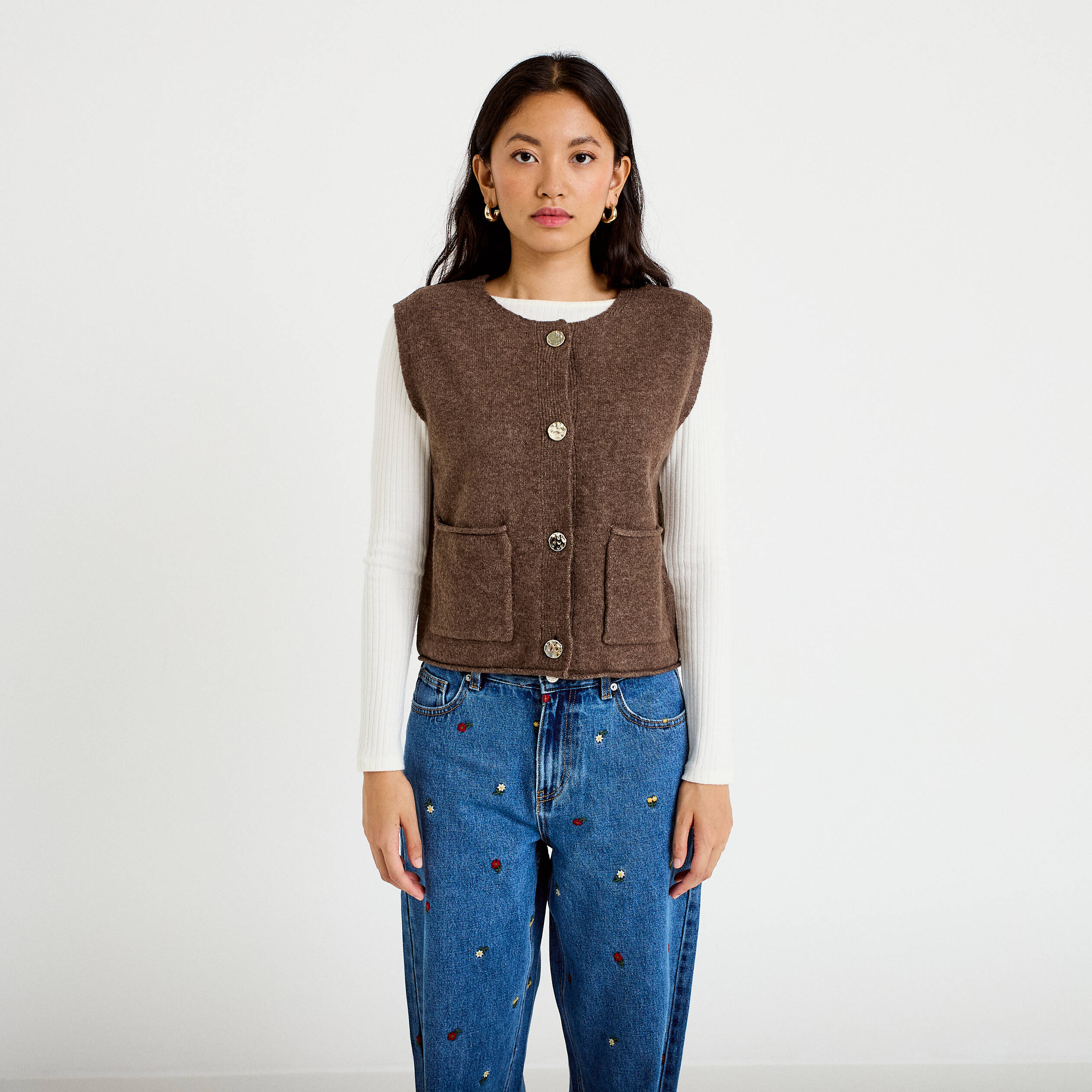 Gilet sans manches marron fonc&eacute; femme