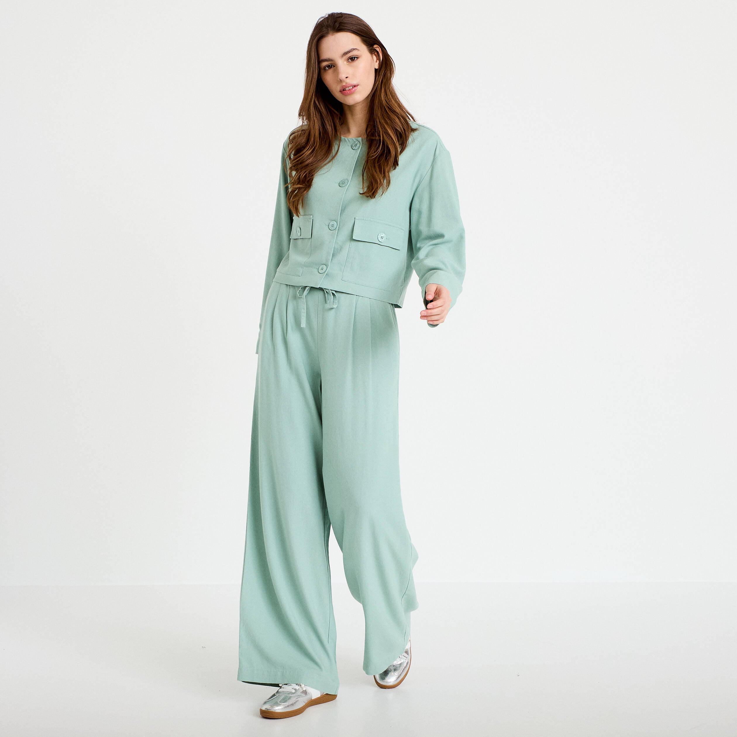 Pantalon large vert pastel femme