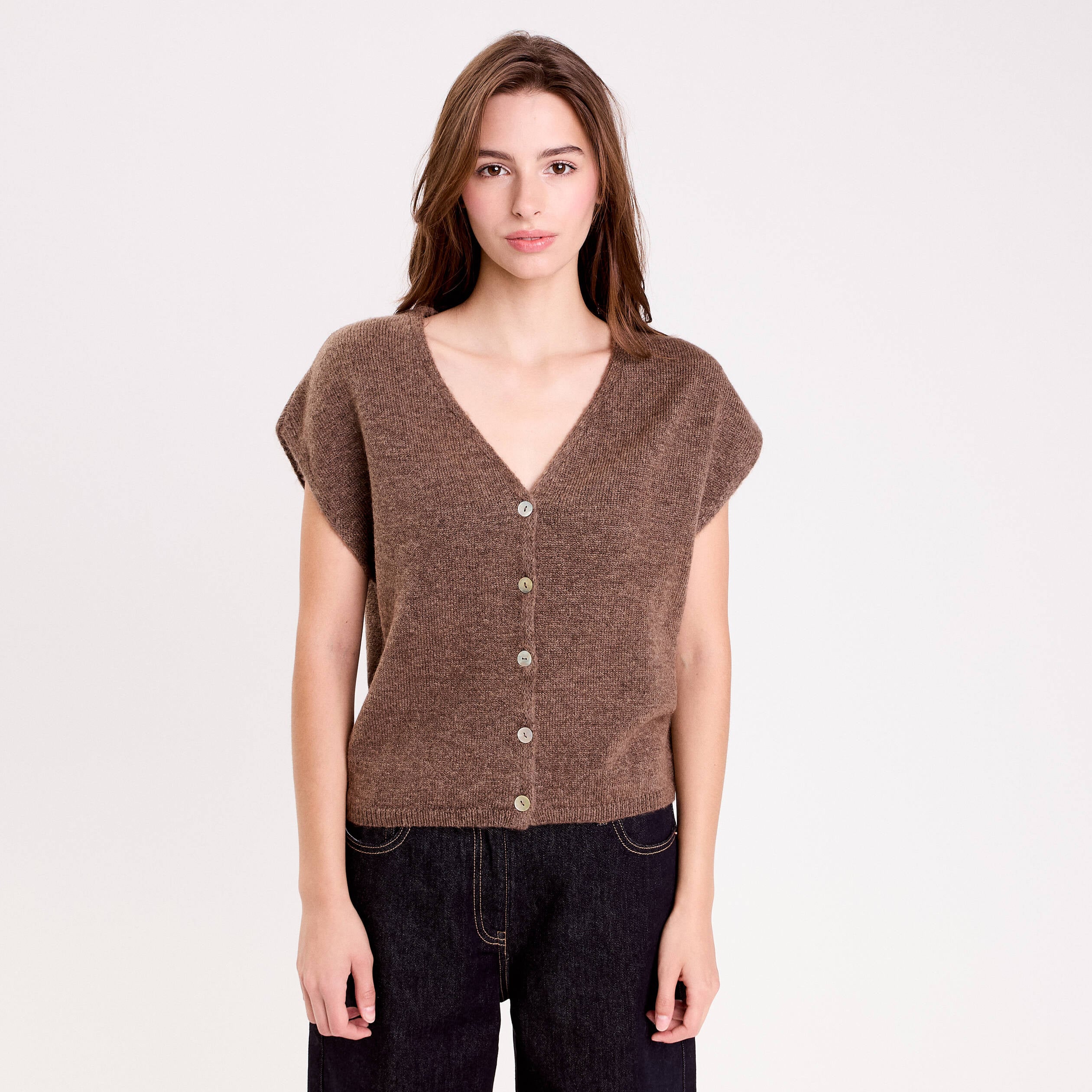 Gilet sans manches marron clair femme