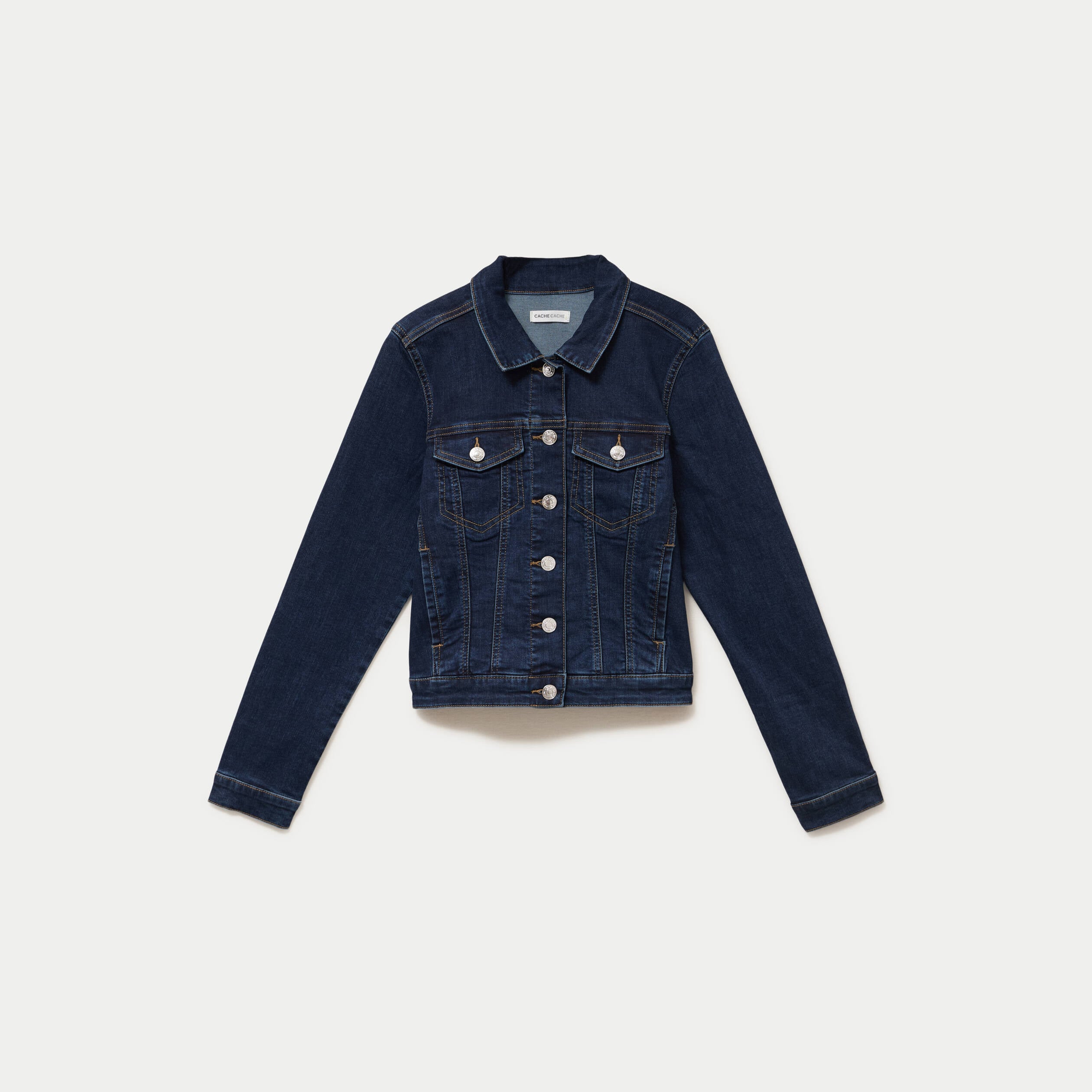 Veste cintr&eacute;e en jean col classique denim brut femme
