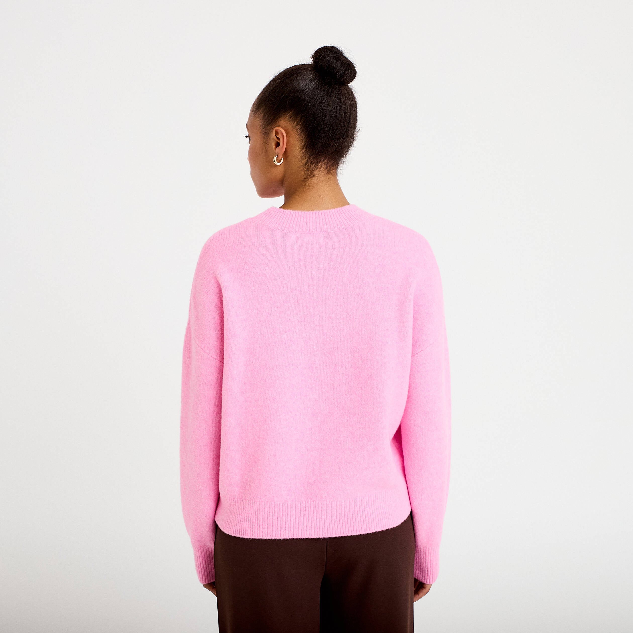 Pull col rond rose femme
