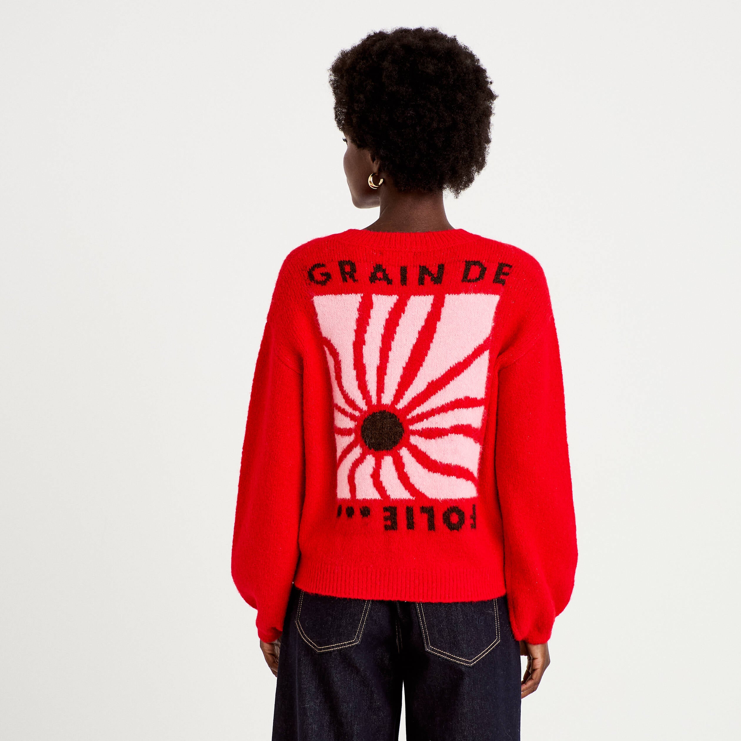 Pull ample col rond manches longues rouge femme