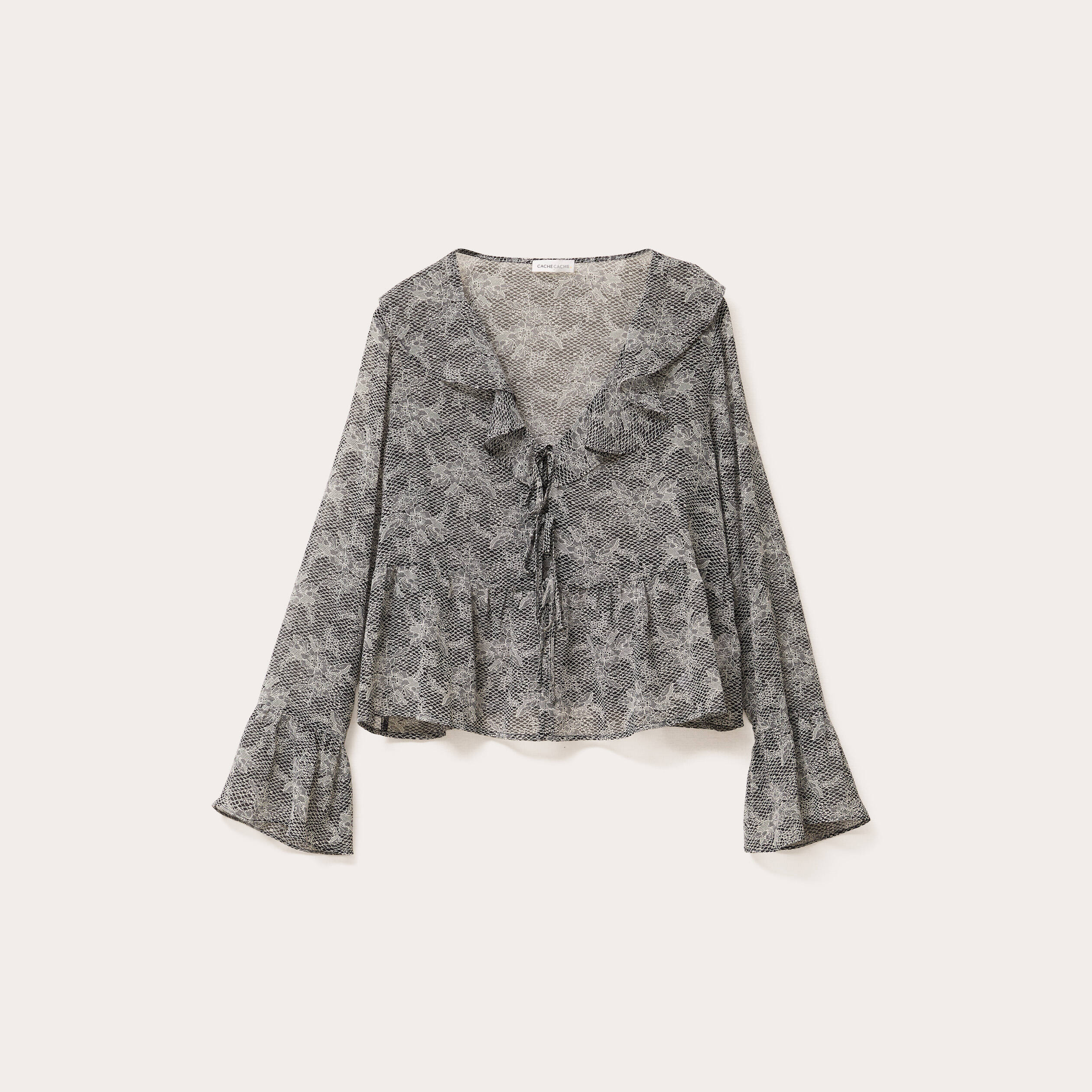 Blouse courte droite col v dentelle blanc femme