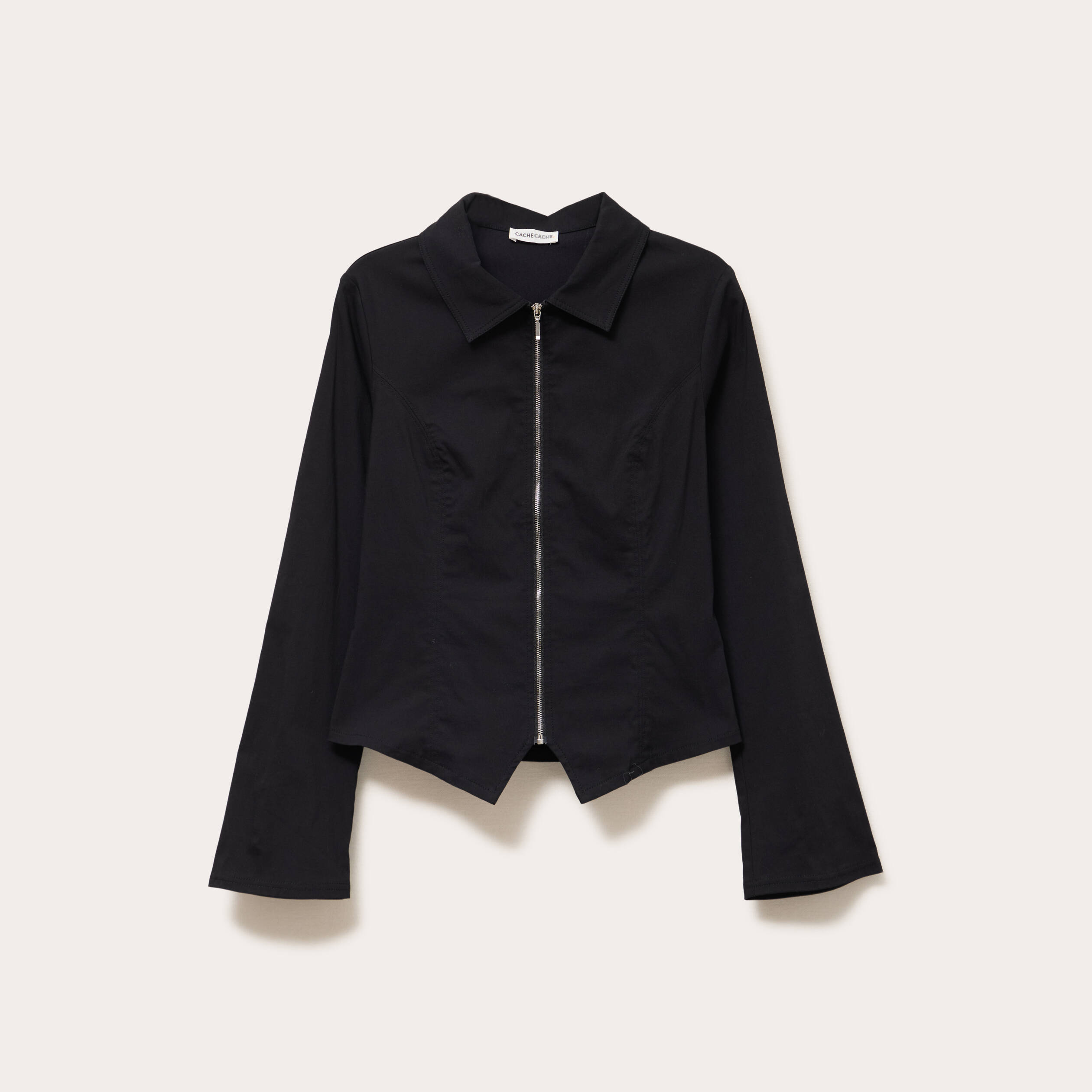 Chemise courte bas resserr&eacute; noir femme