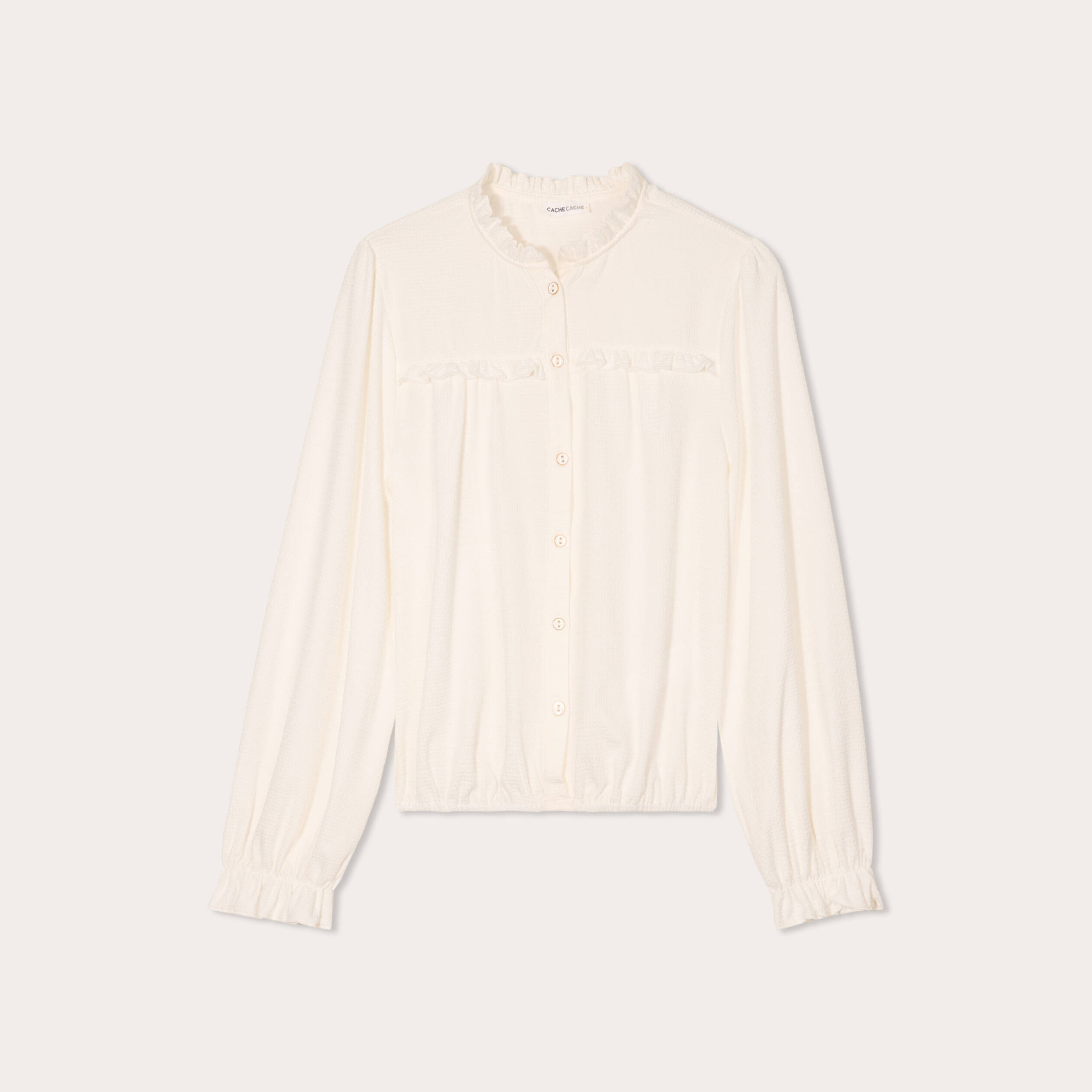 Blouse d&eacute;tails volants ecru femme