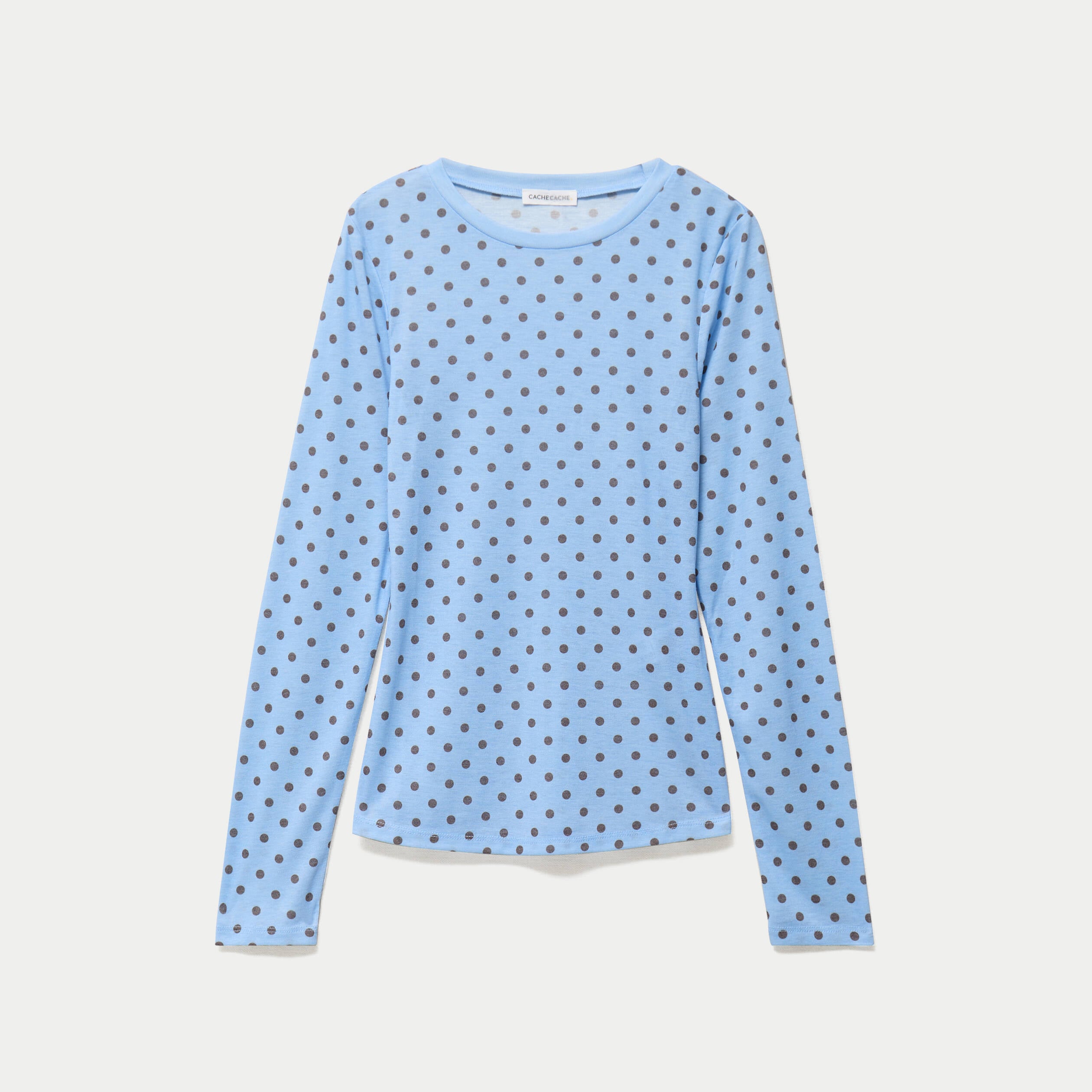 T-shirt ajust&eacute; col rond manches longues bleu ciel femme