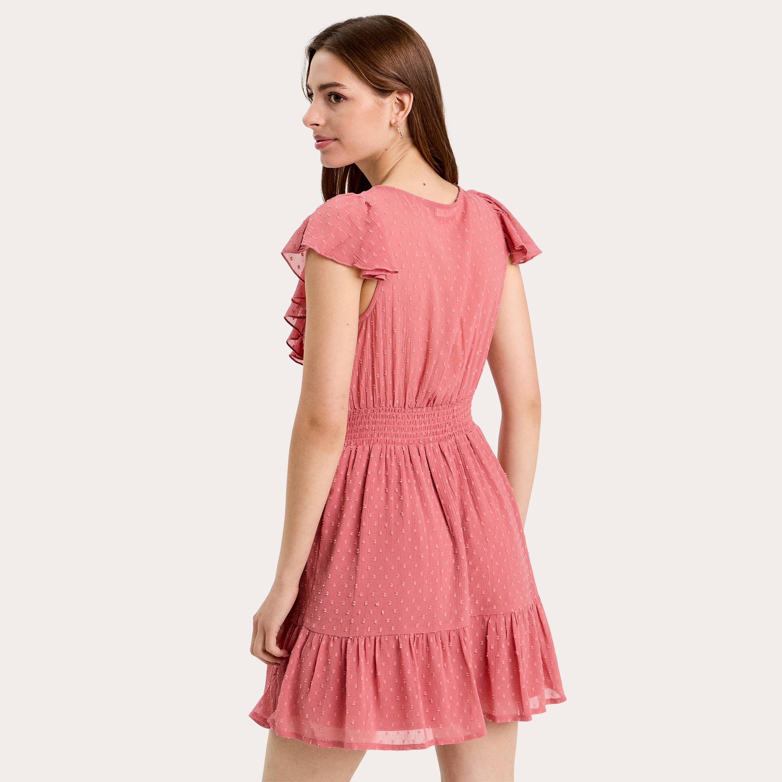 Robe &eacute;vas&eacute;e plumetis vieux rose femme