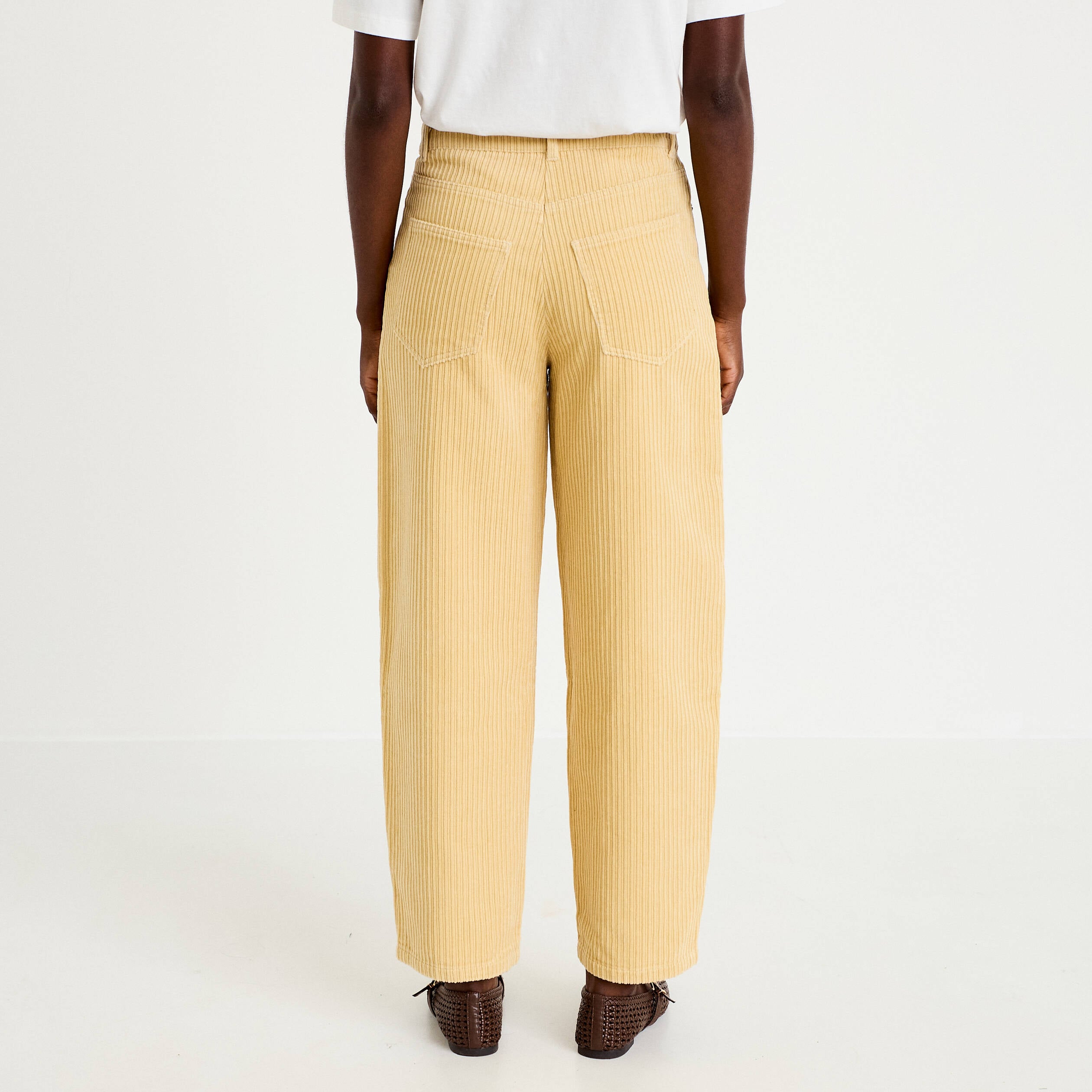 Pantalon large en velours jaune femme