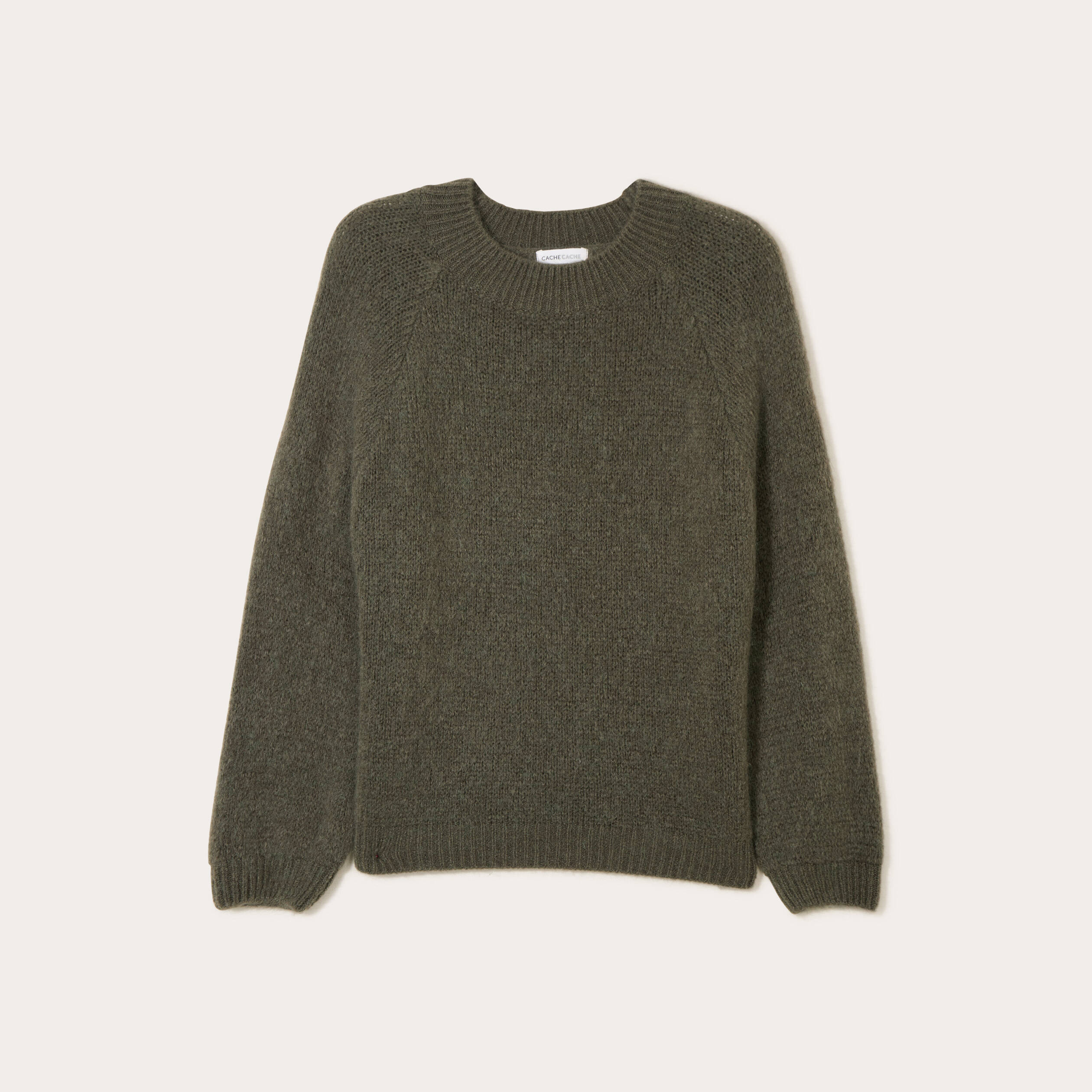 Pull manches longues vert kaki femme