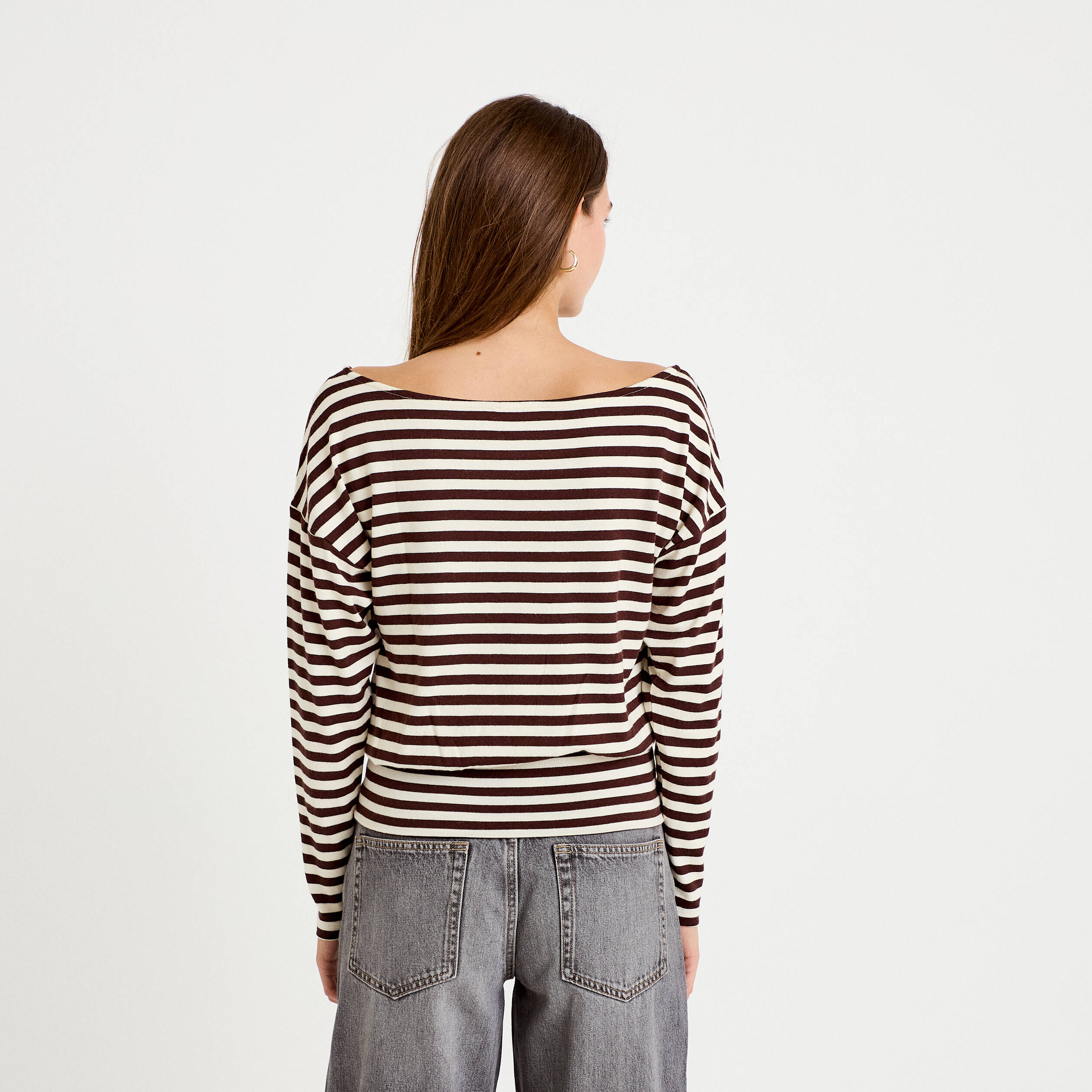 Pull col bateau manches longues blanc femme