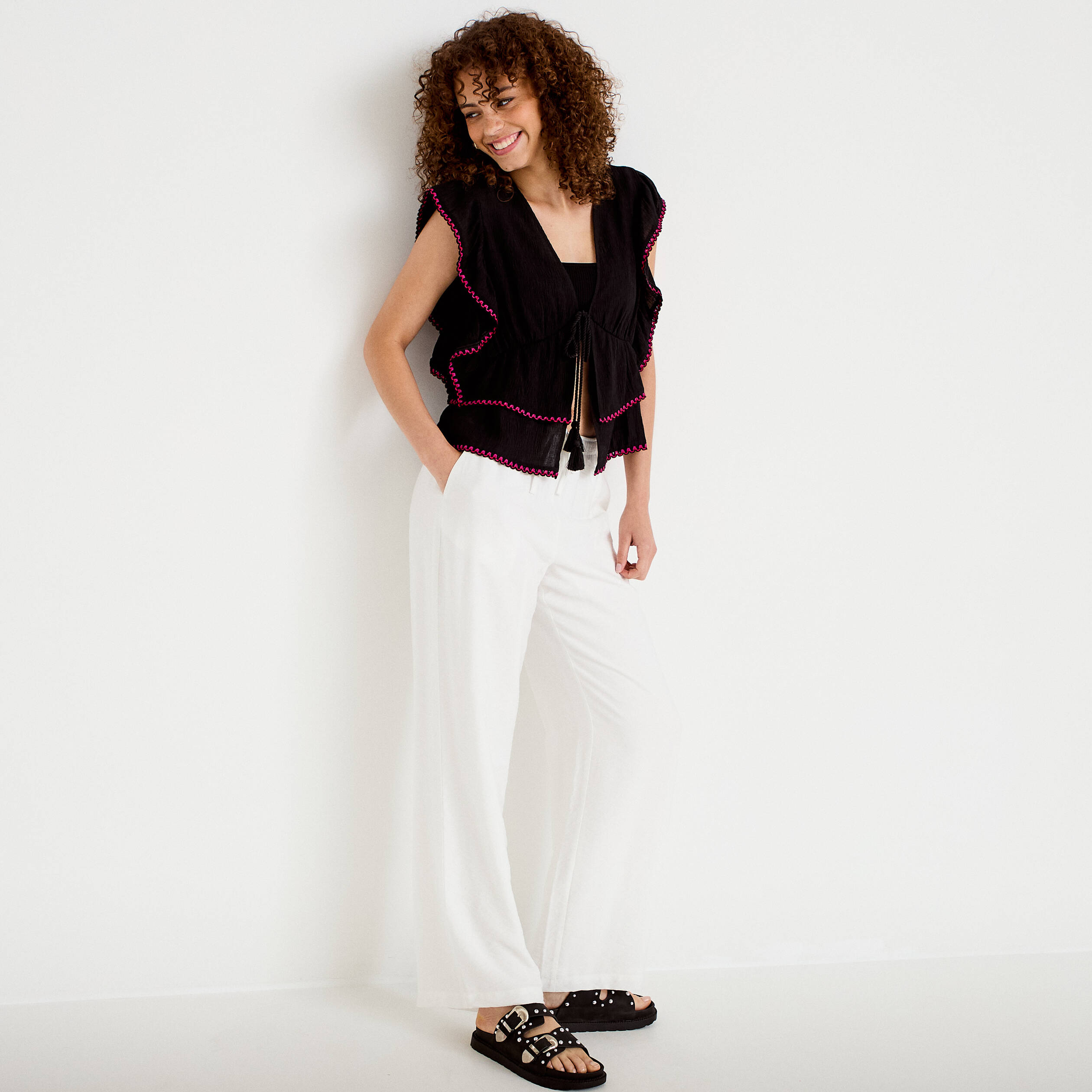 Pantalon bootcut taille standard ecru femme