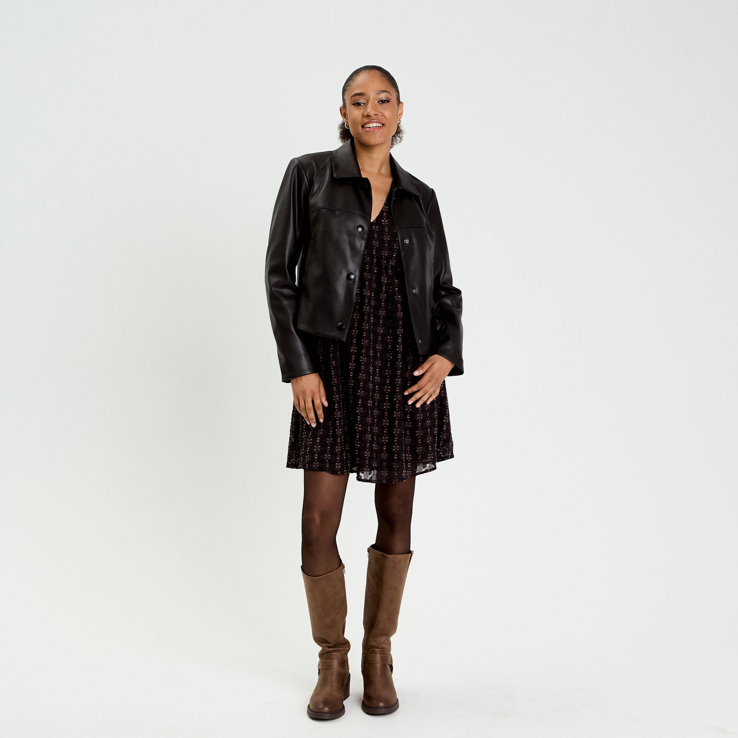 Robe en voile col V noir femme