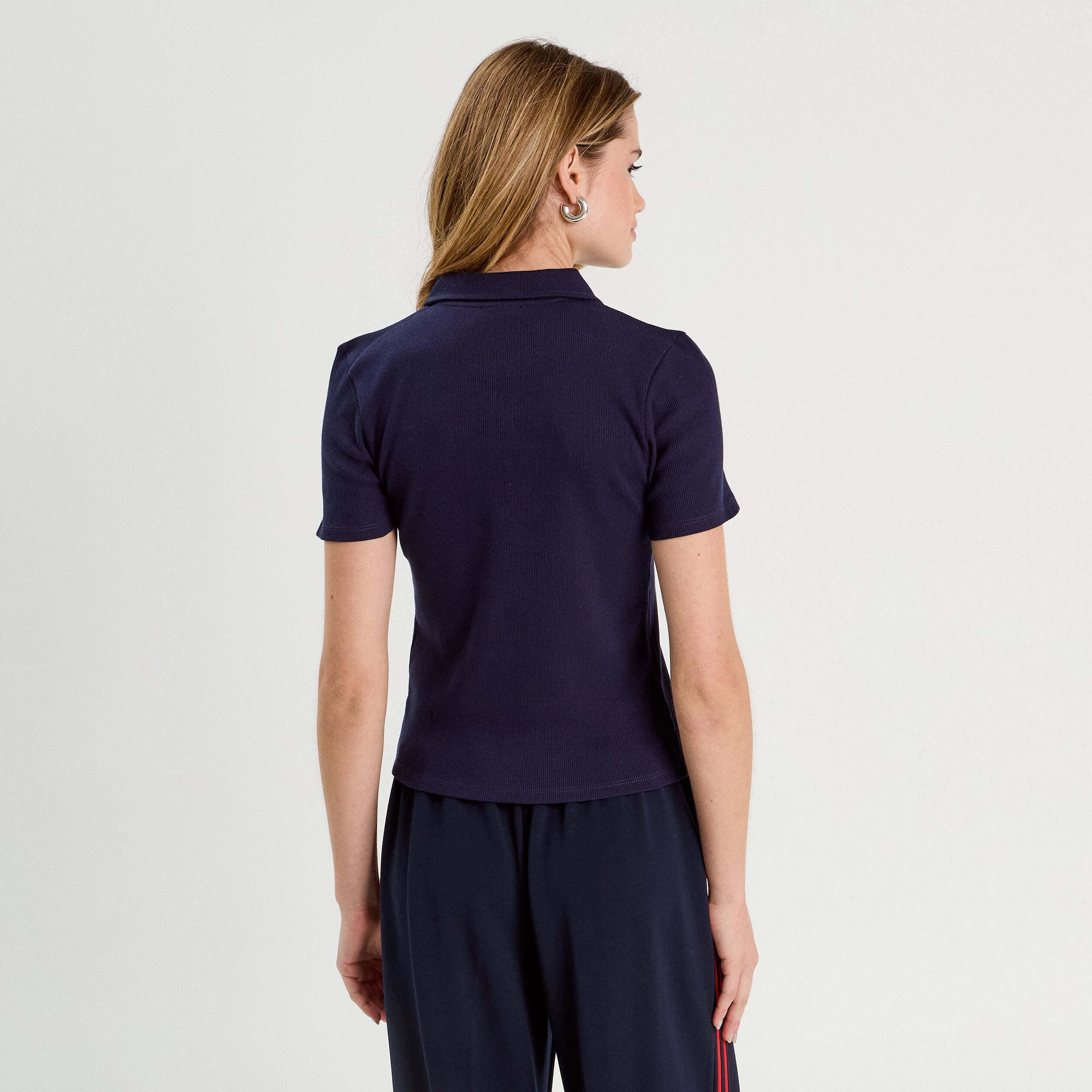 Polo manches courtes zipp&eacute; bleu marine femme