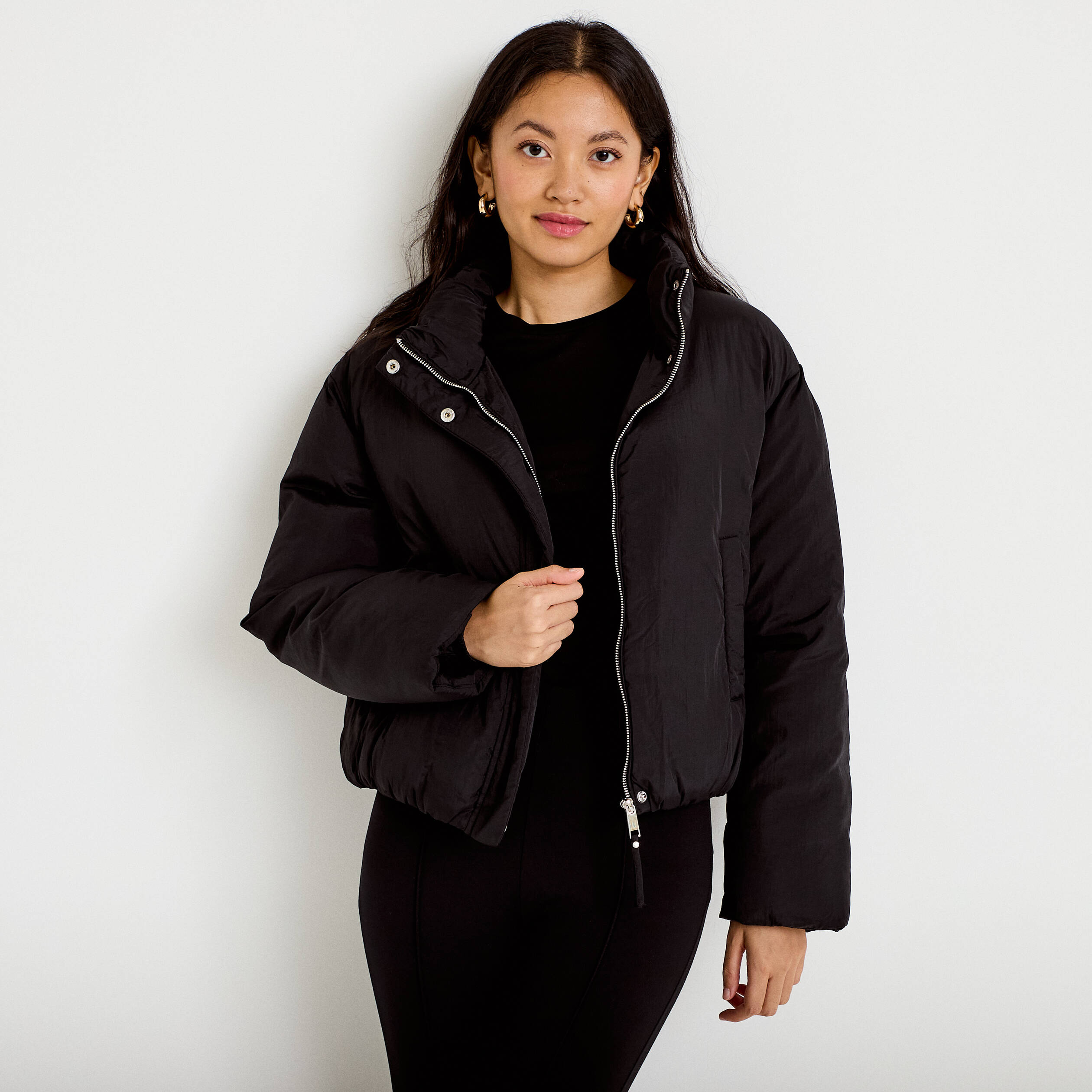 Doudoune cropped col montant noir femme