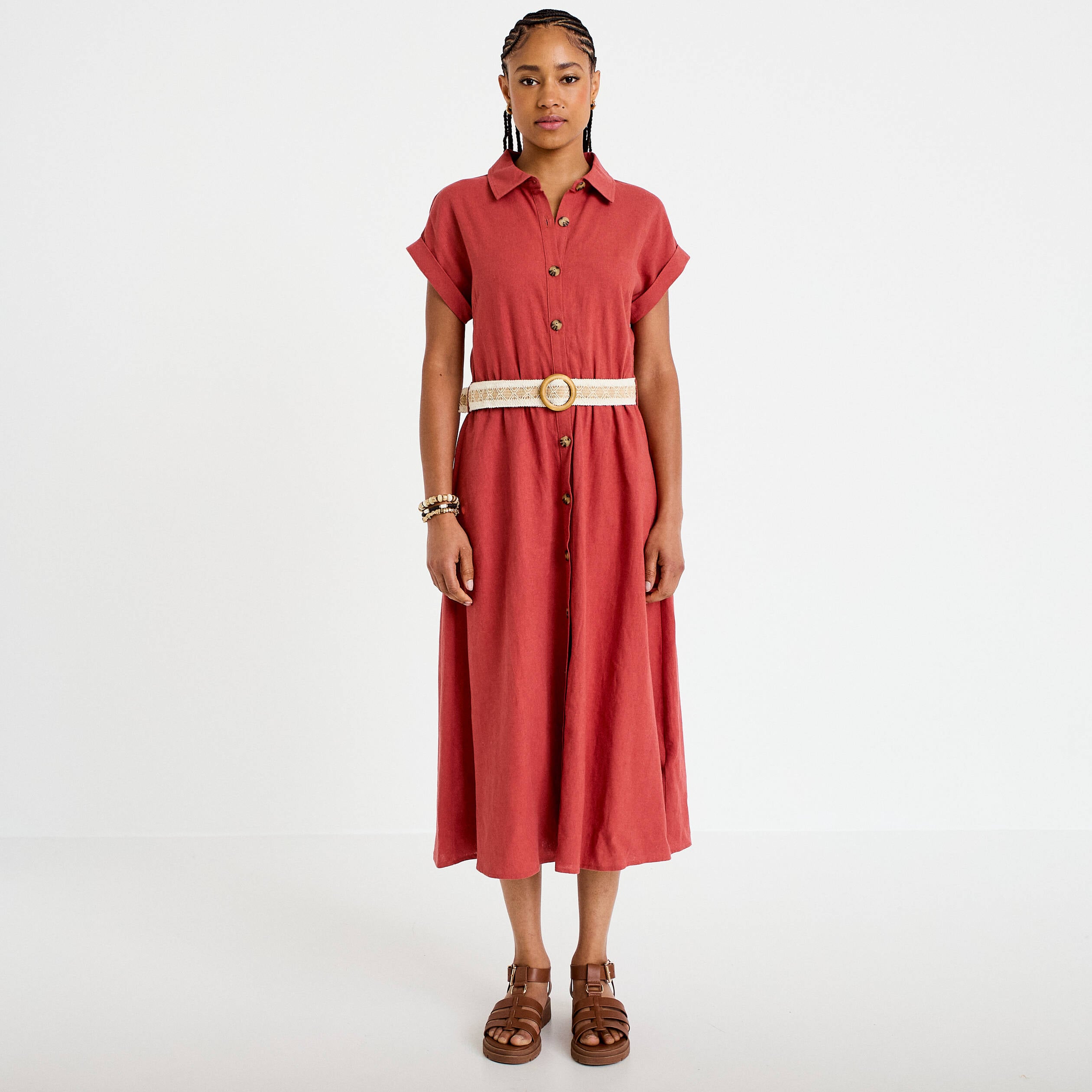 Robe &eacute;vas&eacute;e avec ceinture amovible vieux rose femme