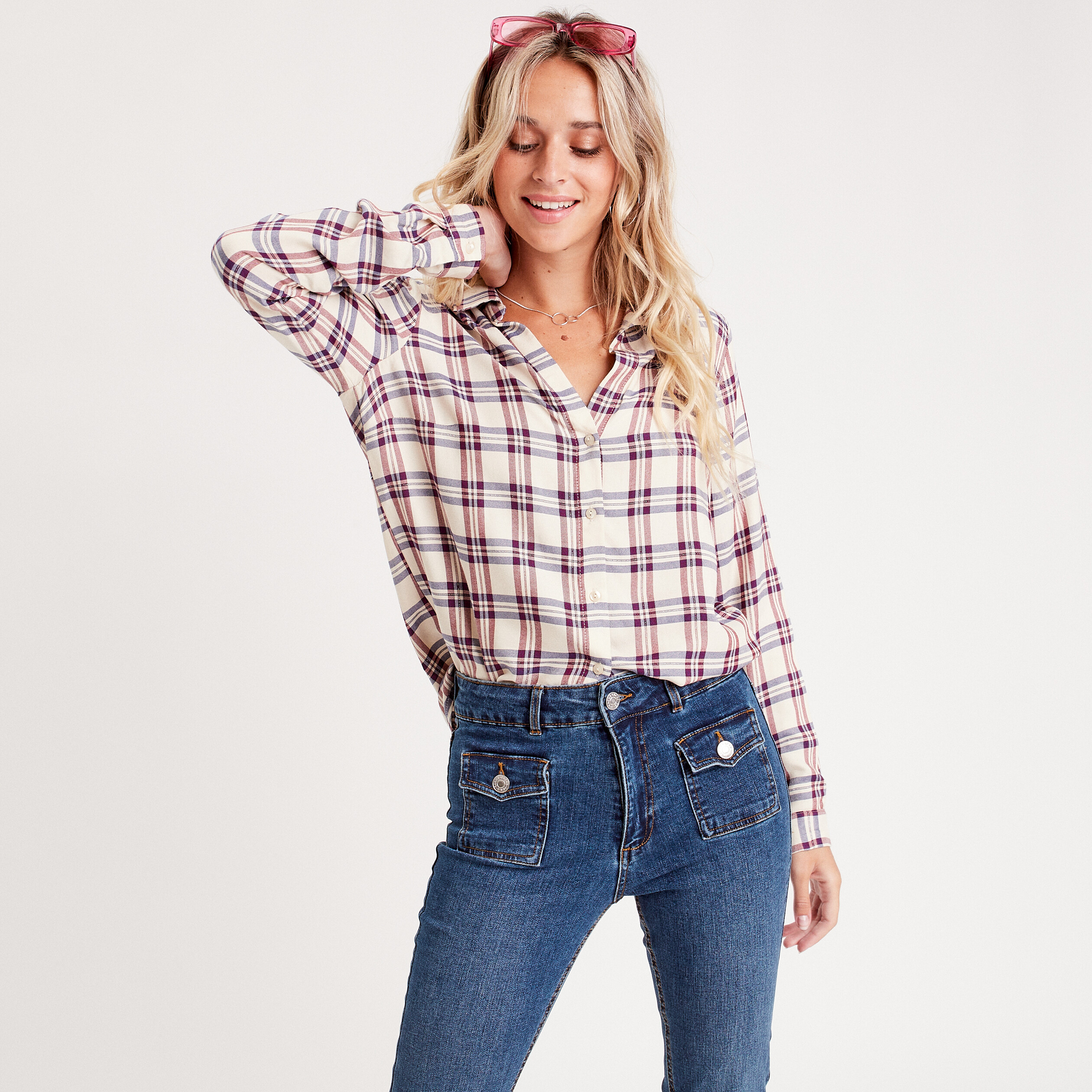 Chemise manches longues creme femme