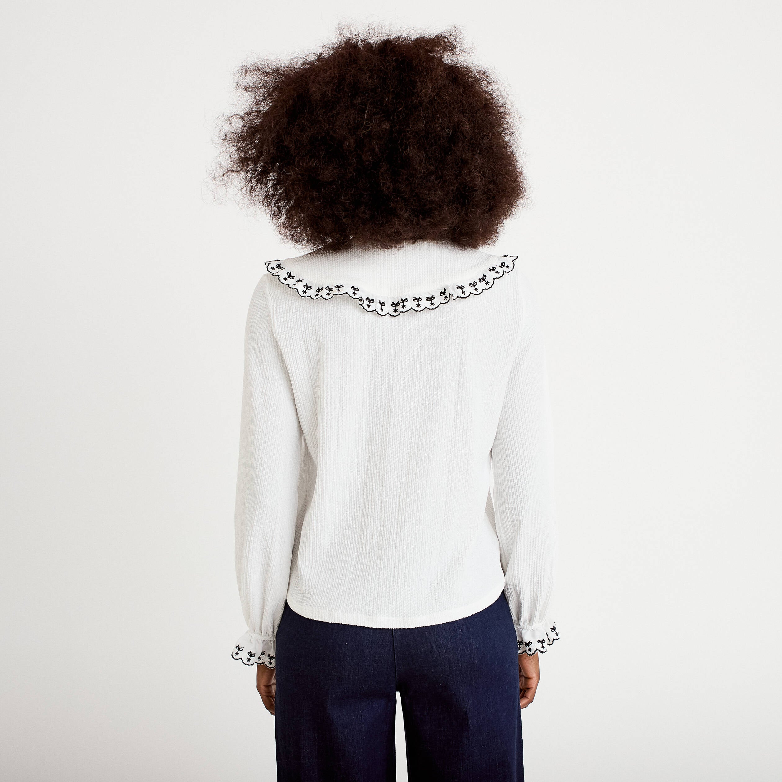 Blouse broderie manches longues ecru femme