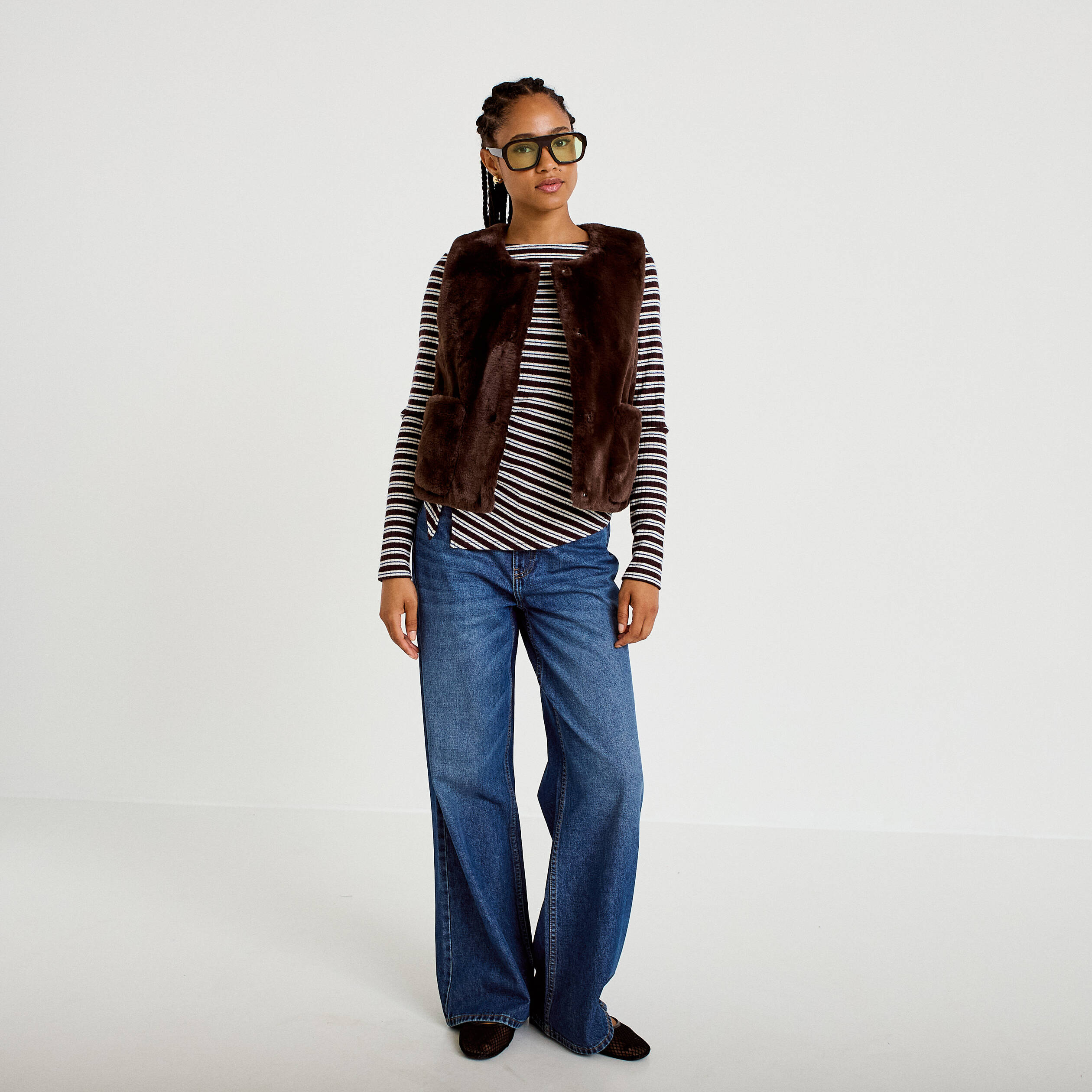 Gilet r&eacute;versible sans manches marron fonc&eacute; femme