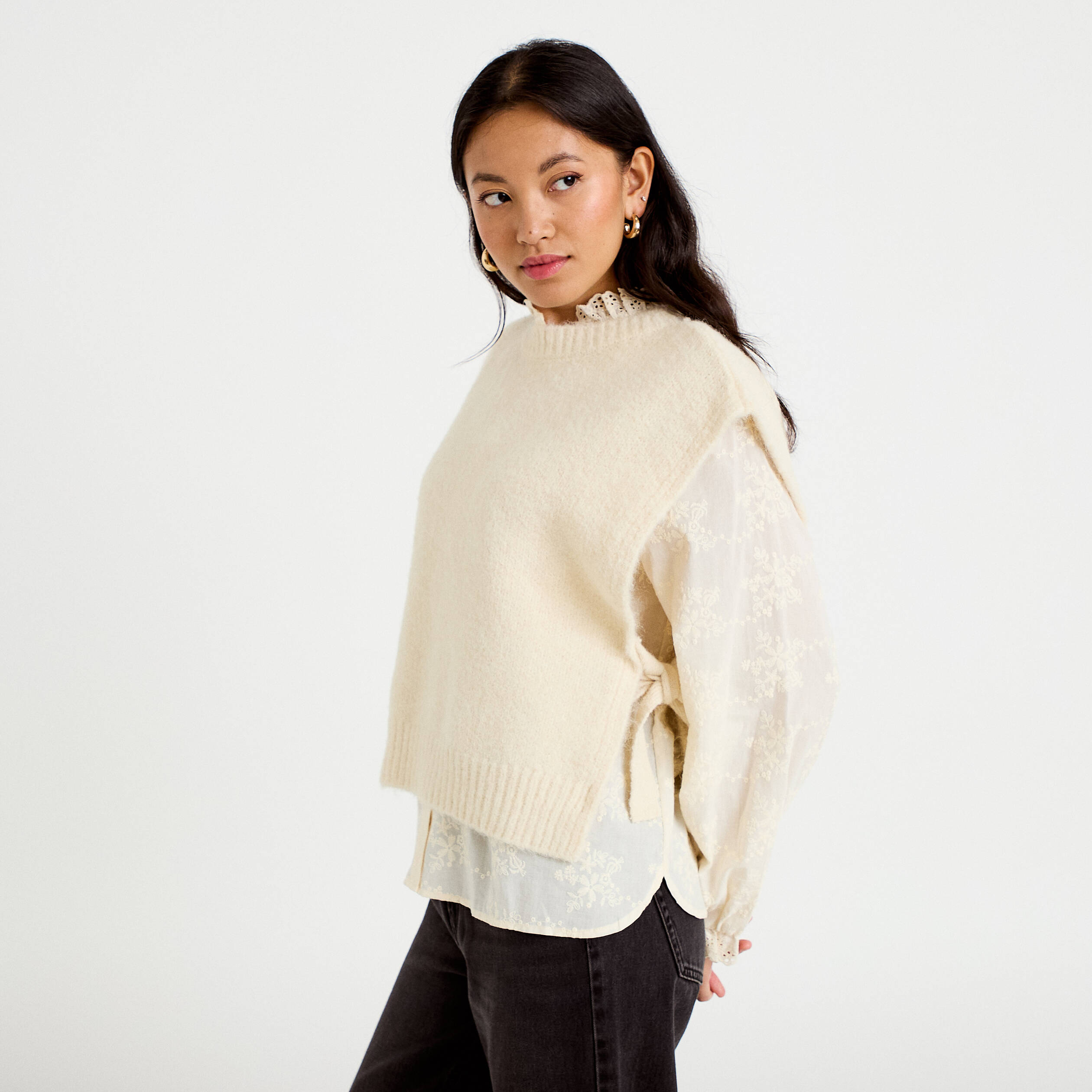 Pull sans manches ivoire femme