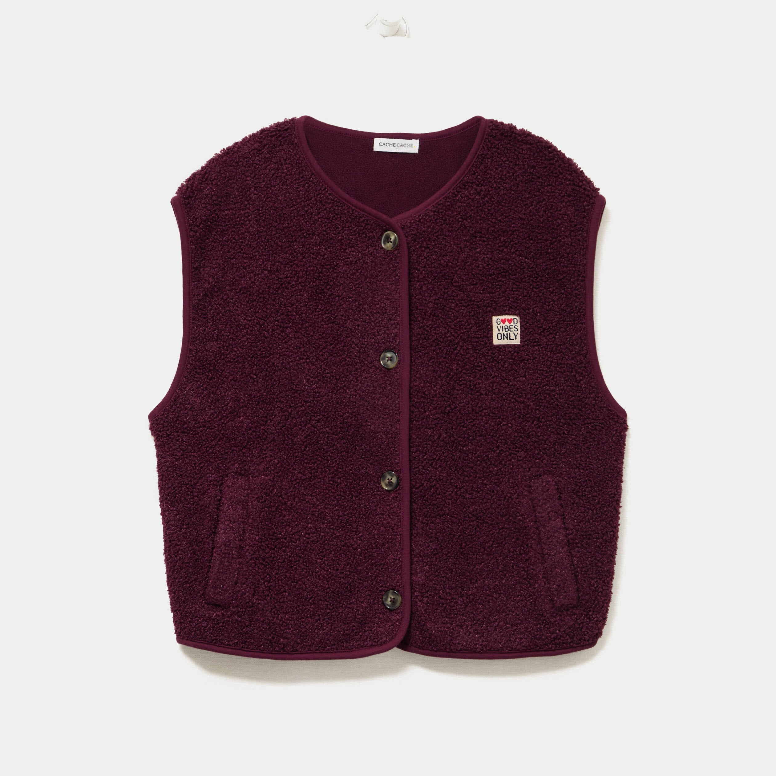 Gilet sans manches fausse fourrure prune femme