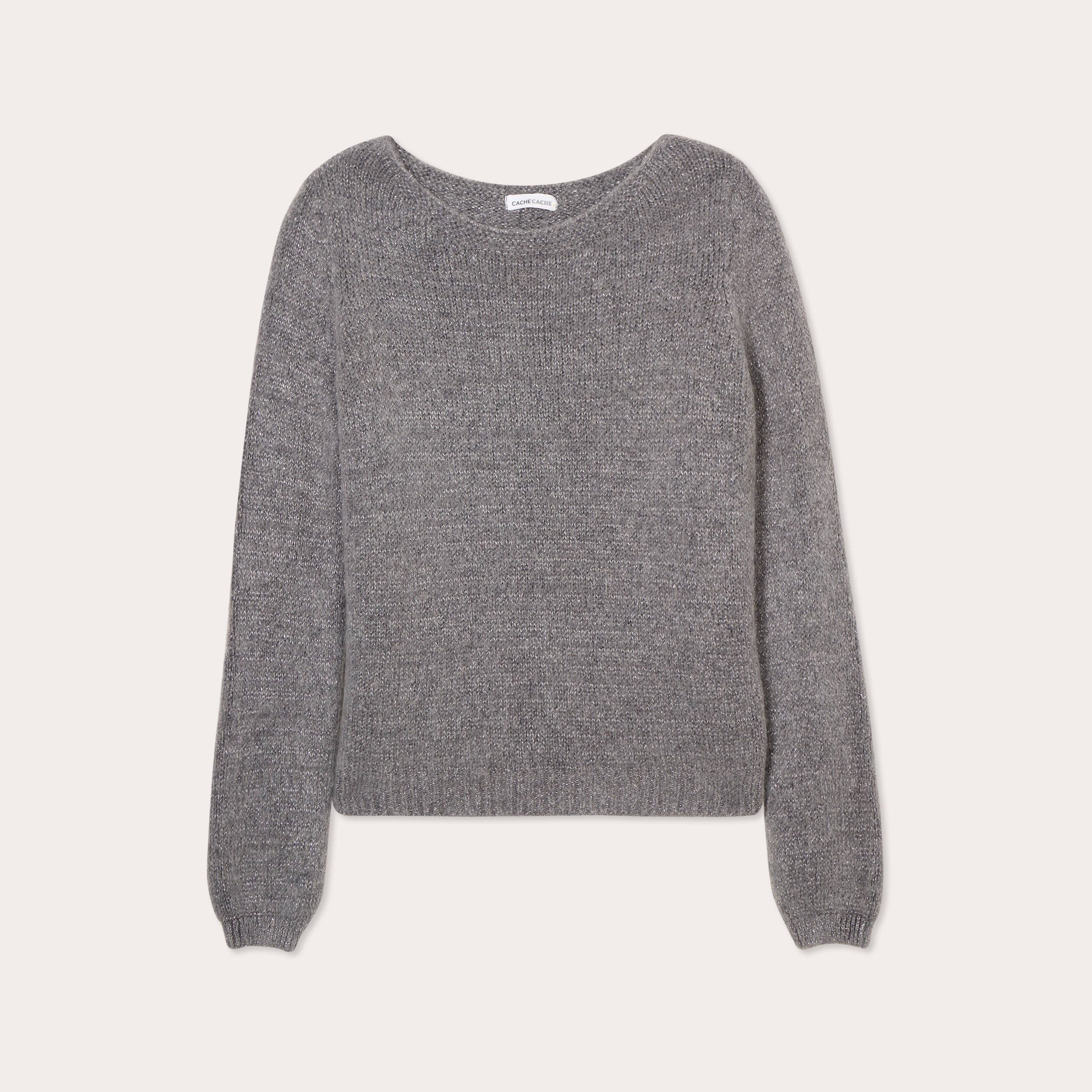 Pull fils m&eacute;tallis&eacute;s col bateau gris fonc&eacute; femme