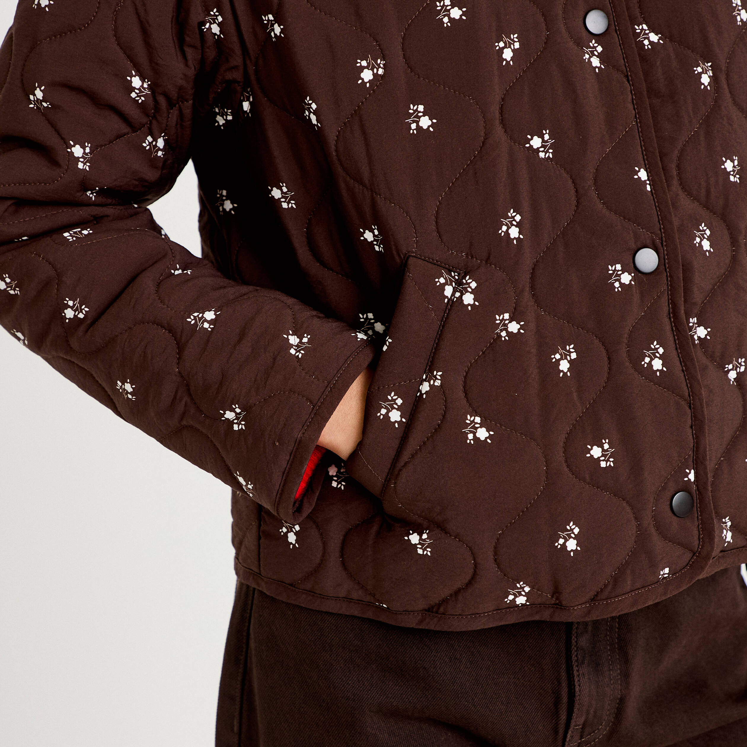 Veste droite manches longues marron fonc&eacute; femme