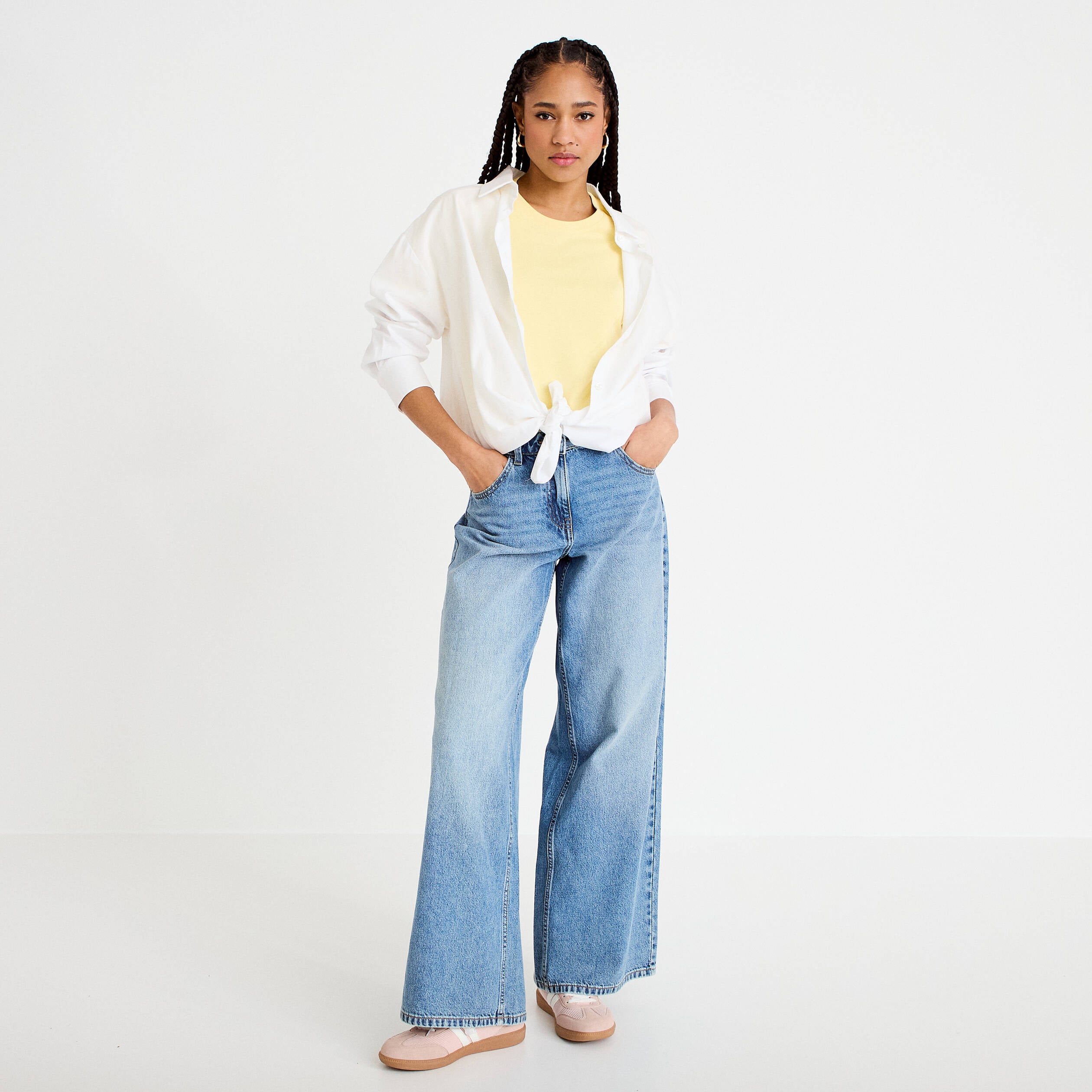 T-shirt col rond manches courtes jaune pastel femme