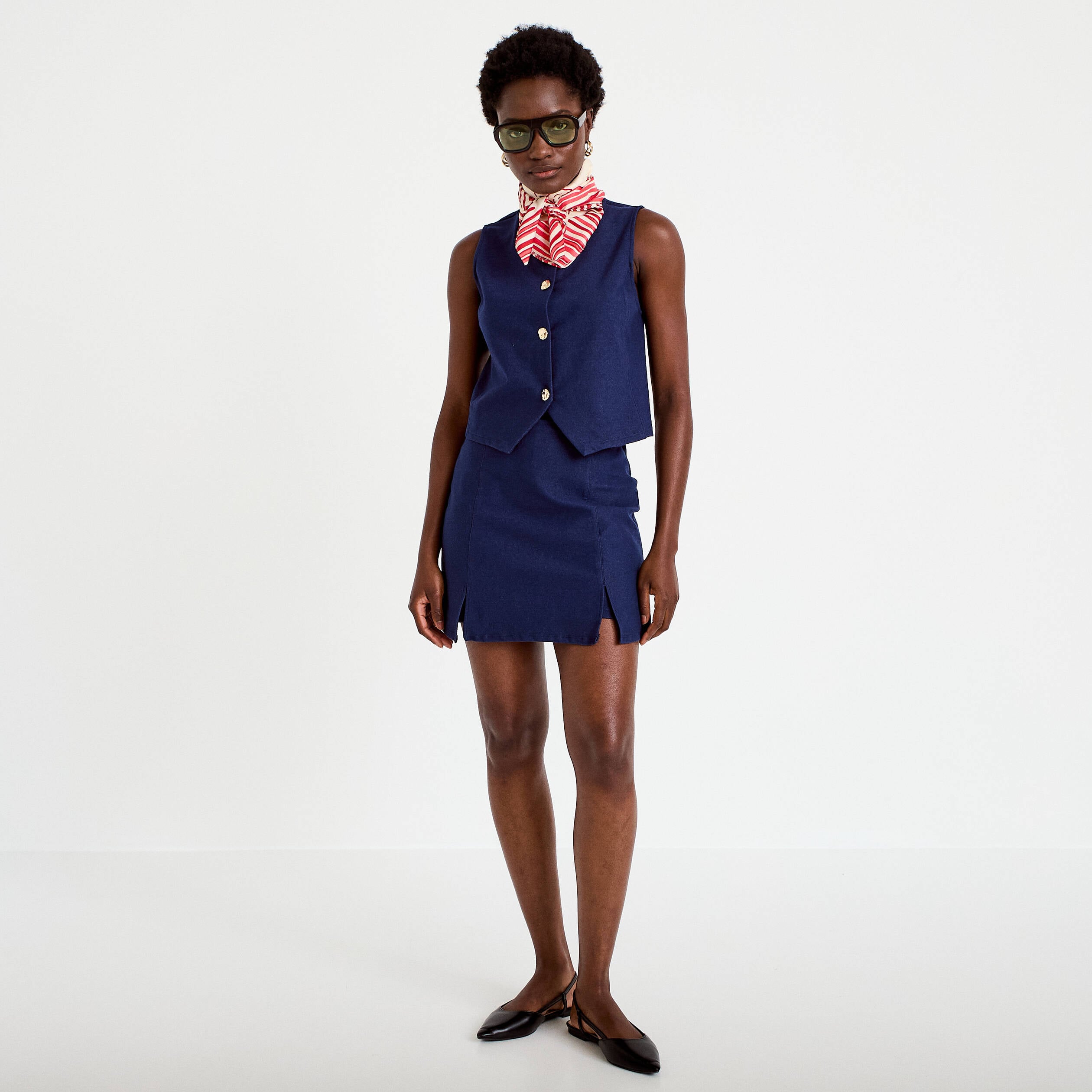 Jupe-short trap&egrave;ze taille haute denim brut femme