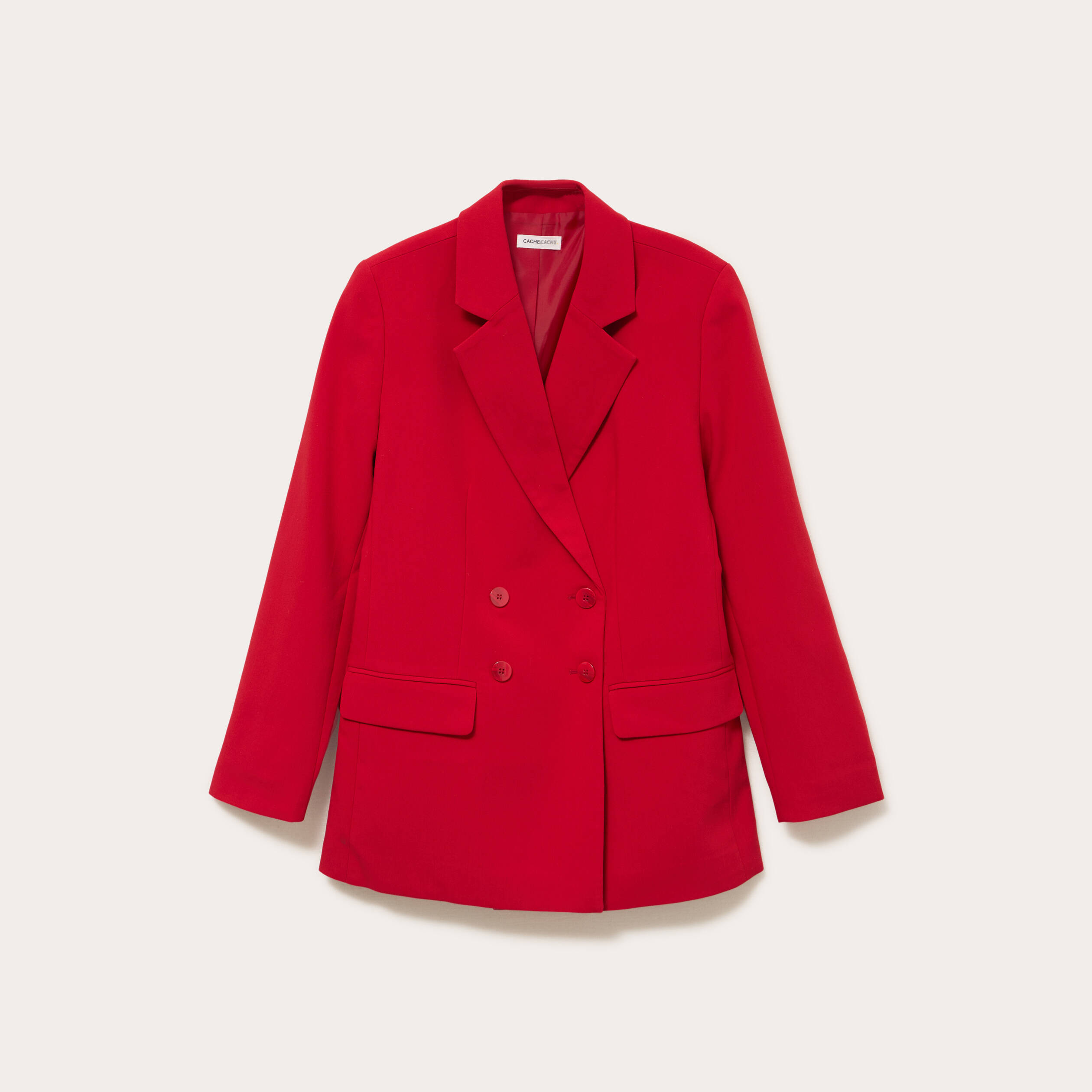 Blazer col tailleur manches longues rouge femme