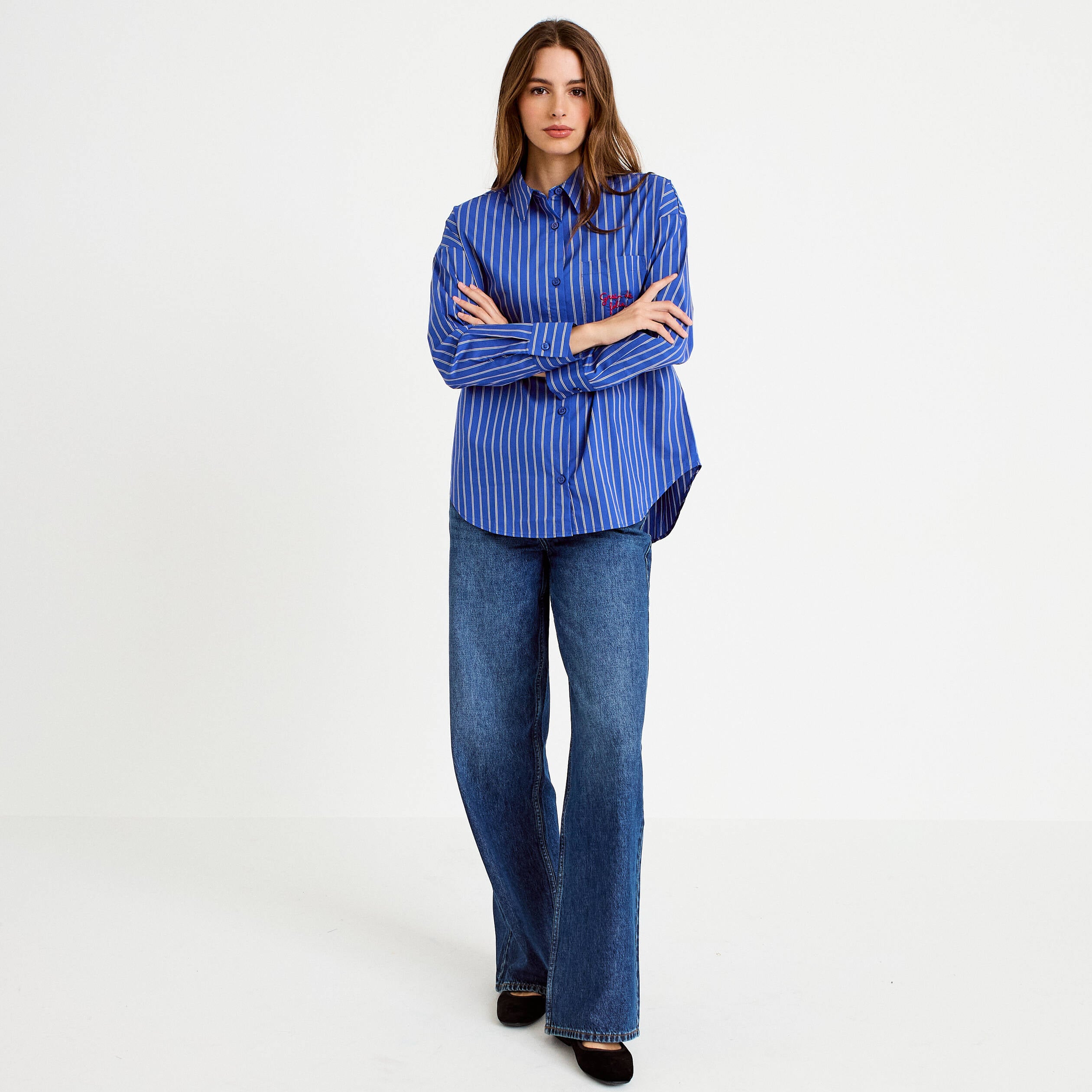 Chemise oversize manches longues bleu femme