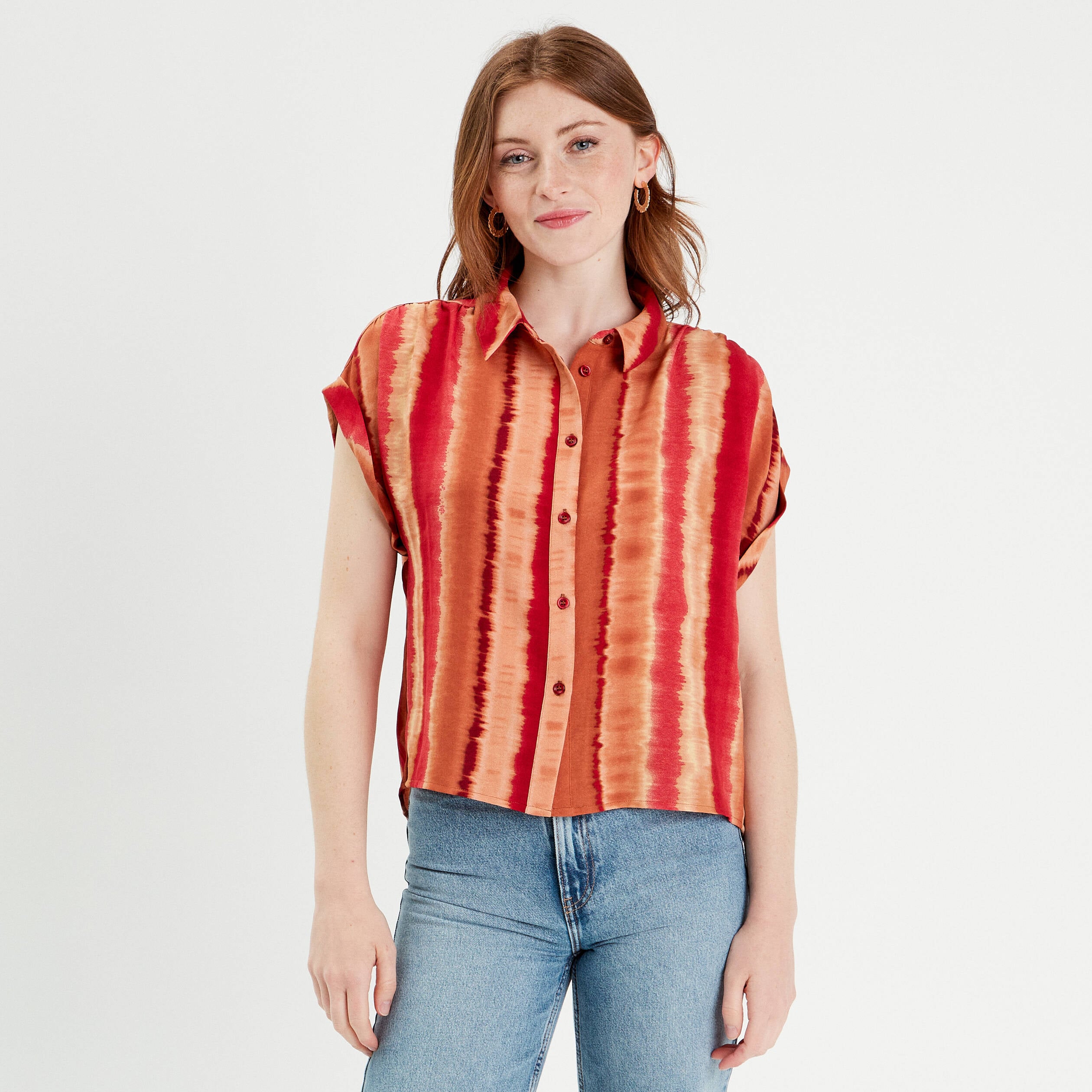 Chemise manches courtes rouge femme