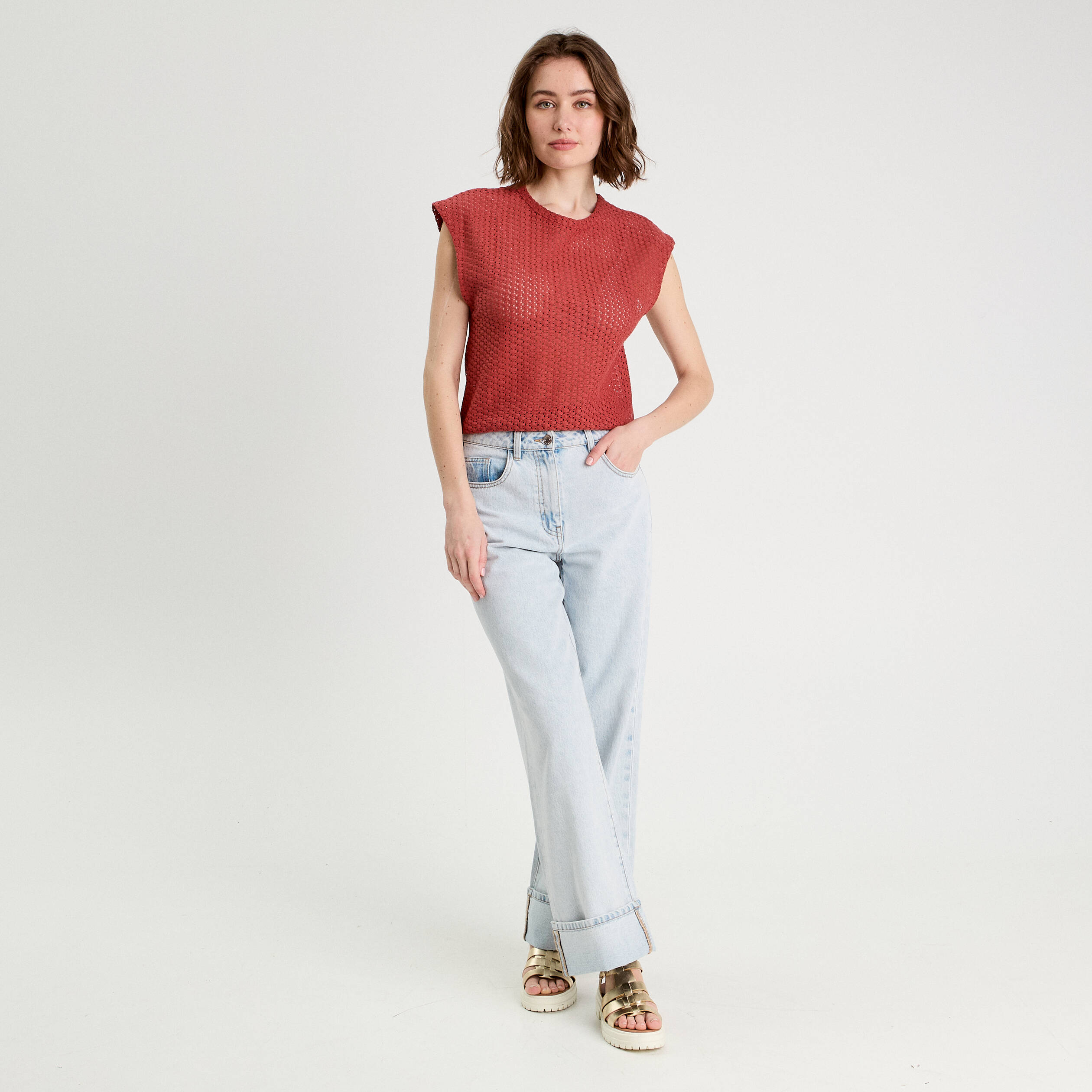 D&eacute;bardeur ajour&eacute; vieux rose femme