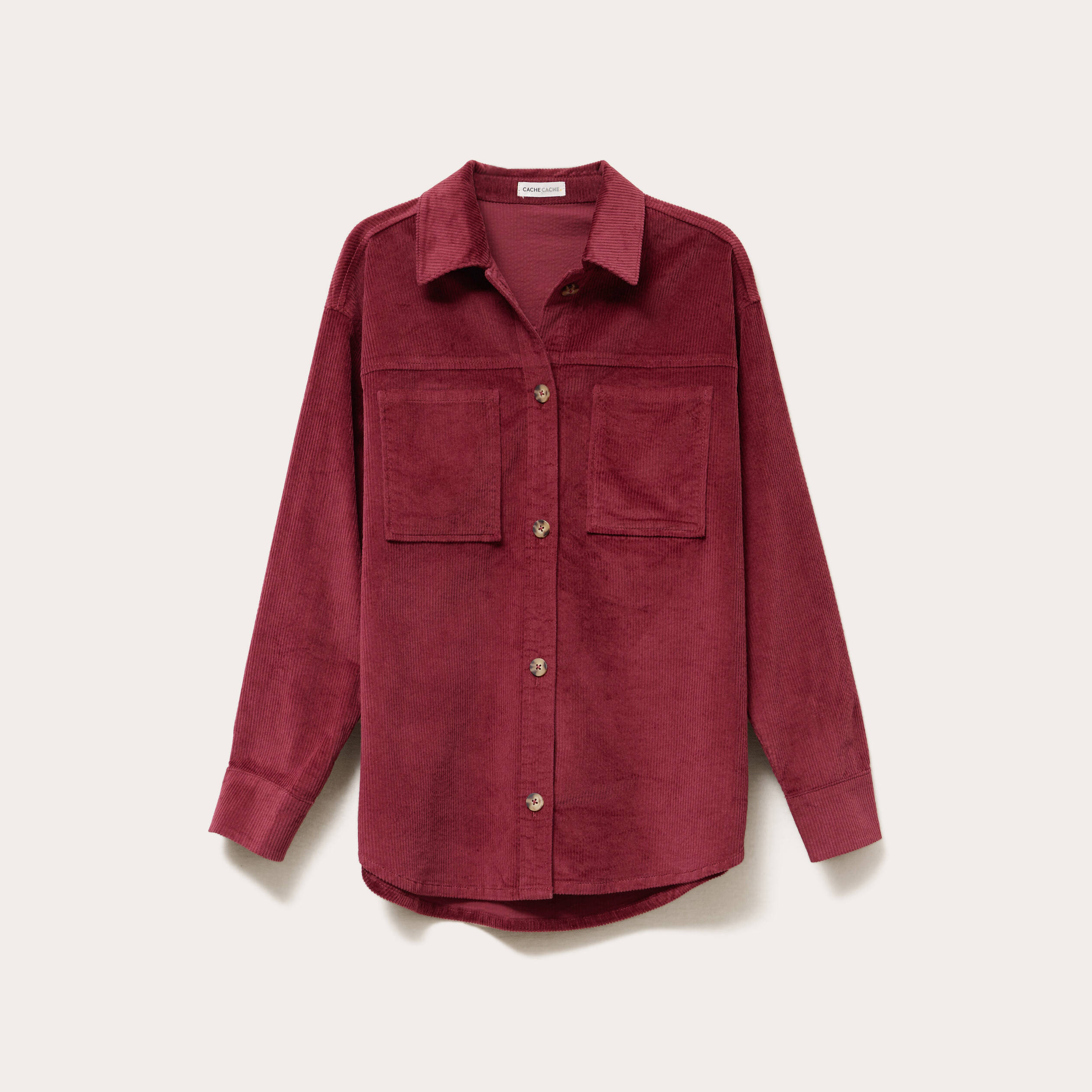 Chemise oversize en velours bordeaux femme
