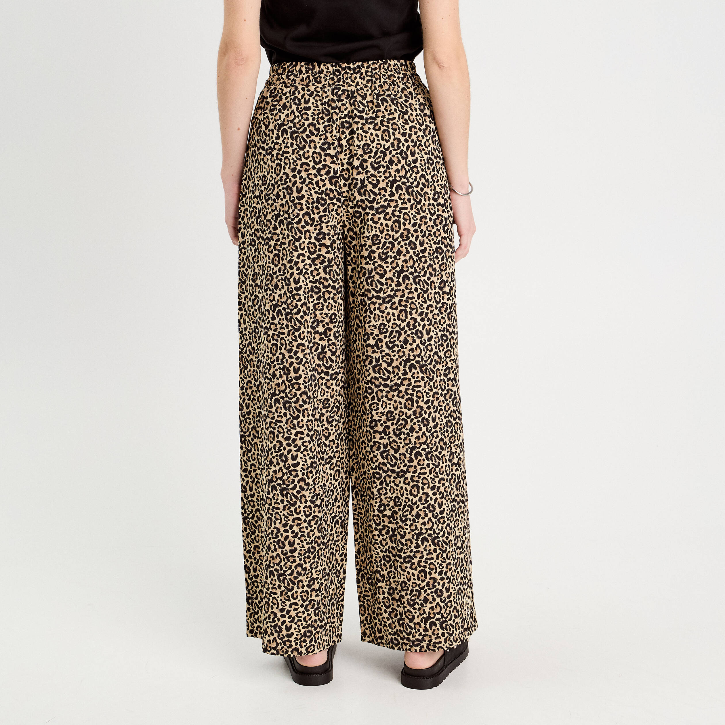 Pantalon large fluide beige femme