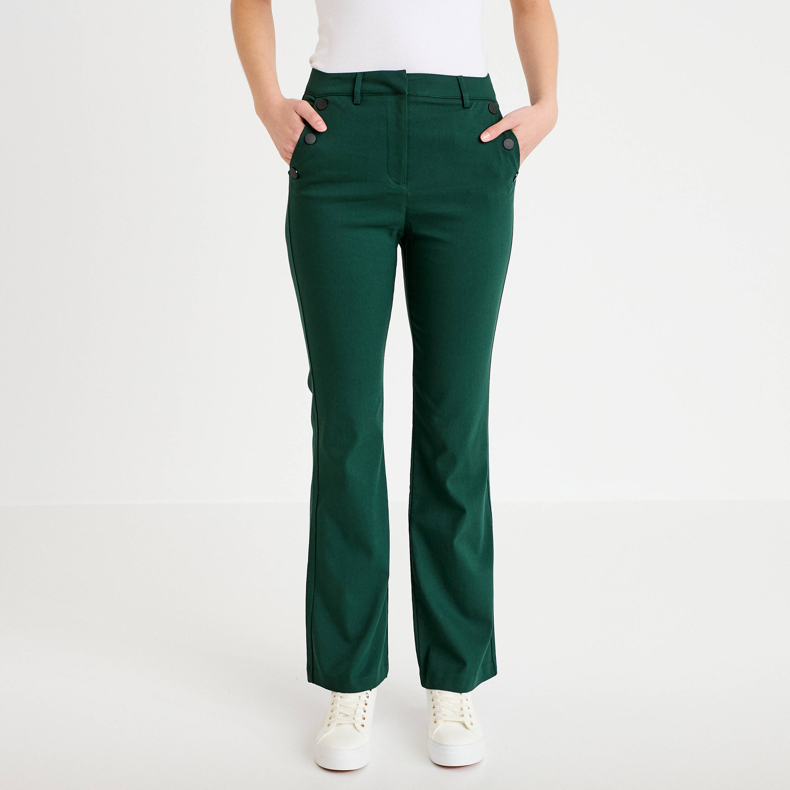 Pantalon bootcut &agrave; pont vert fonc&eacute; femme